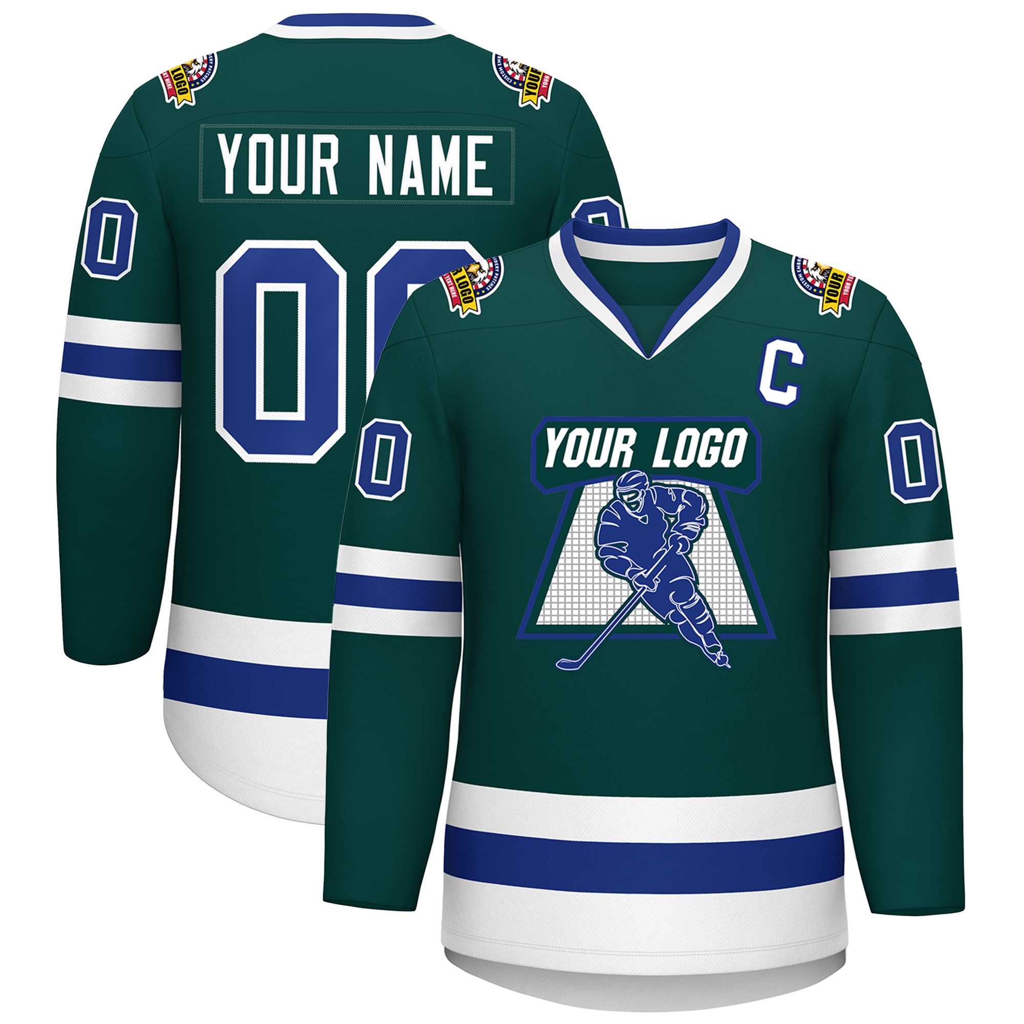 Custom Midnight Green Royal-White Classic Style Hockey Jersey | KXKSHOP