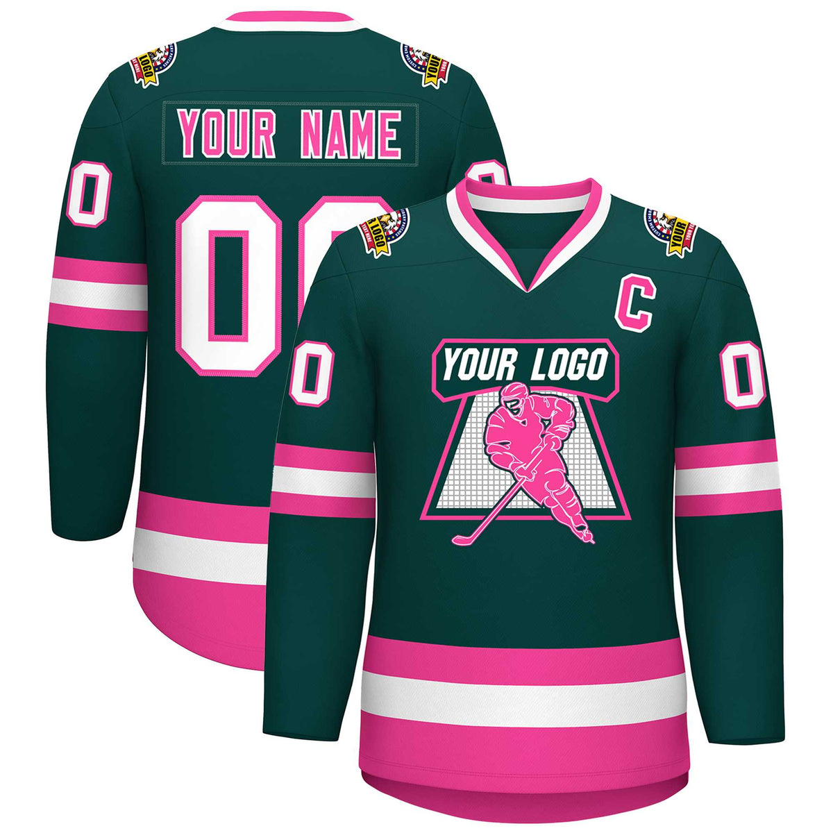 Custom Midnight Green Pink-White Classic Style Hockey Jersey | KXKSHOP