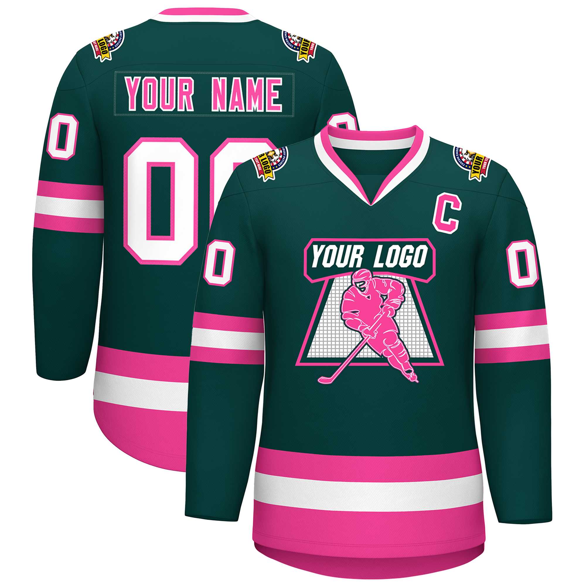 Custom Midnight Green Pink-White Classic Style Hockey Jersey | KXKSHOP