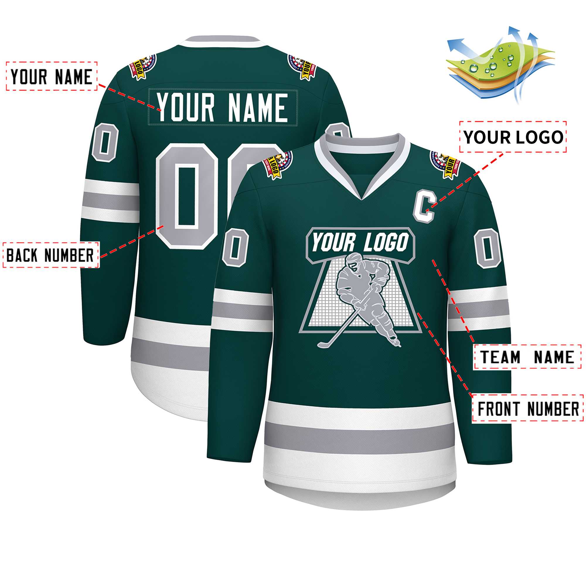 Custom Midnight Green Gray-White Classic Style Hockey Jersey | KXKSHOP