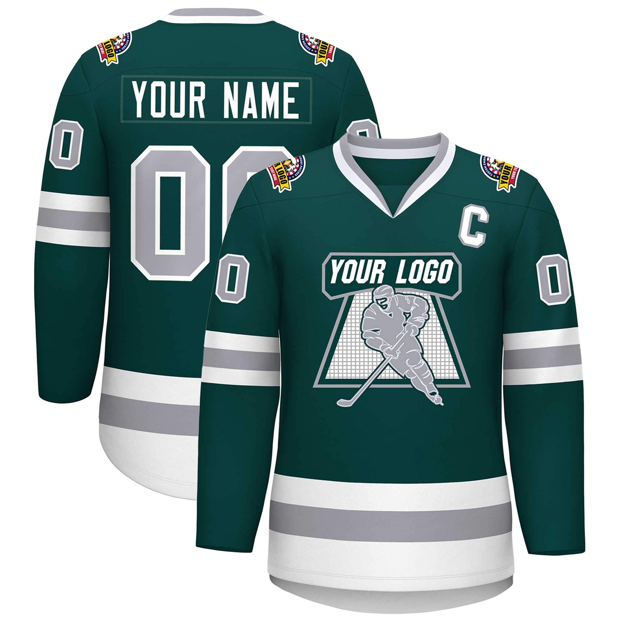 Custom Midnight Green Gray-White Classic Style Hockey Jersey | KXKSHOP