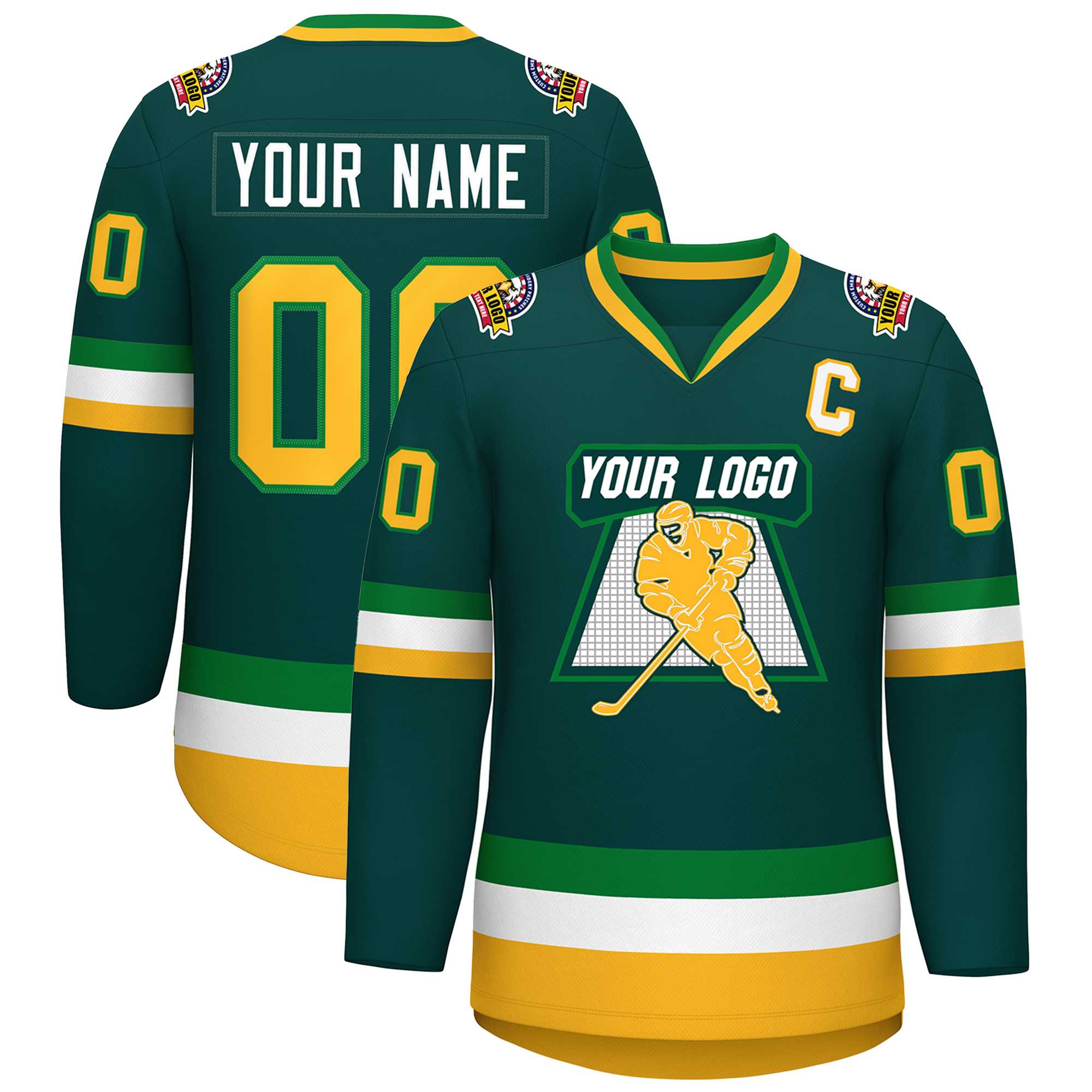 Custom Midnight Green White Kelly Green-Gold Classic Style Hockey Jersey | KXKSHOP