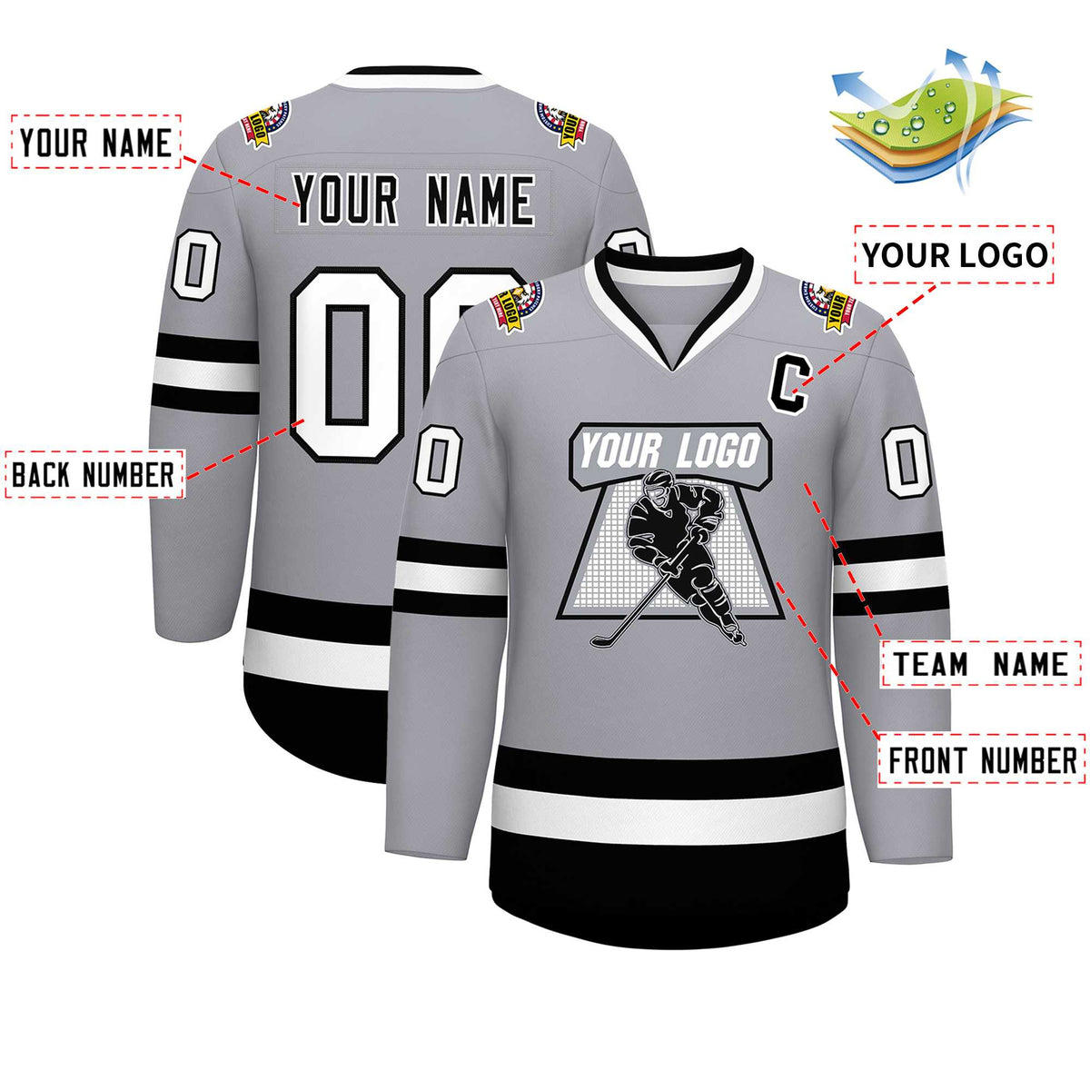 Custom Gray Black-White Classic Style Hockey Jersey | KXKSHOP