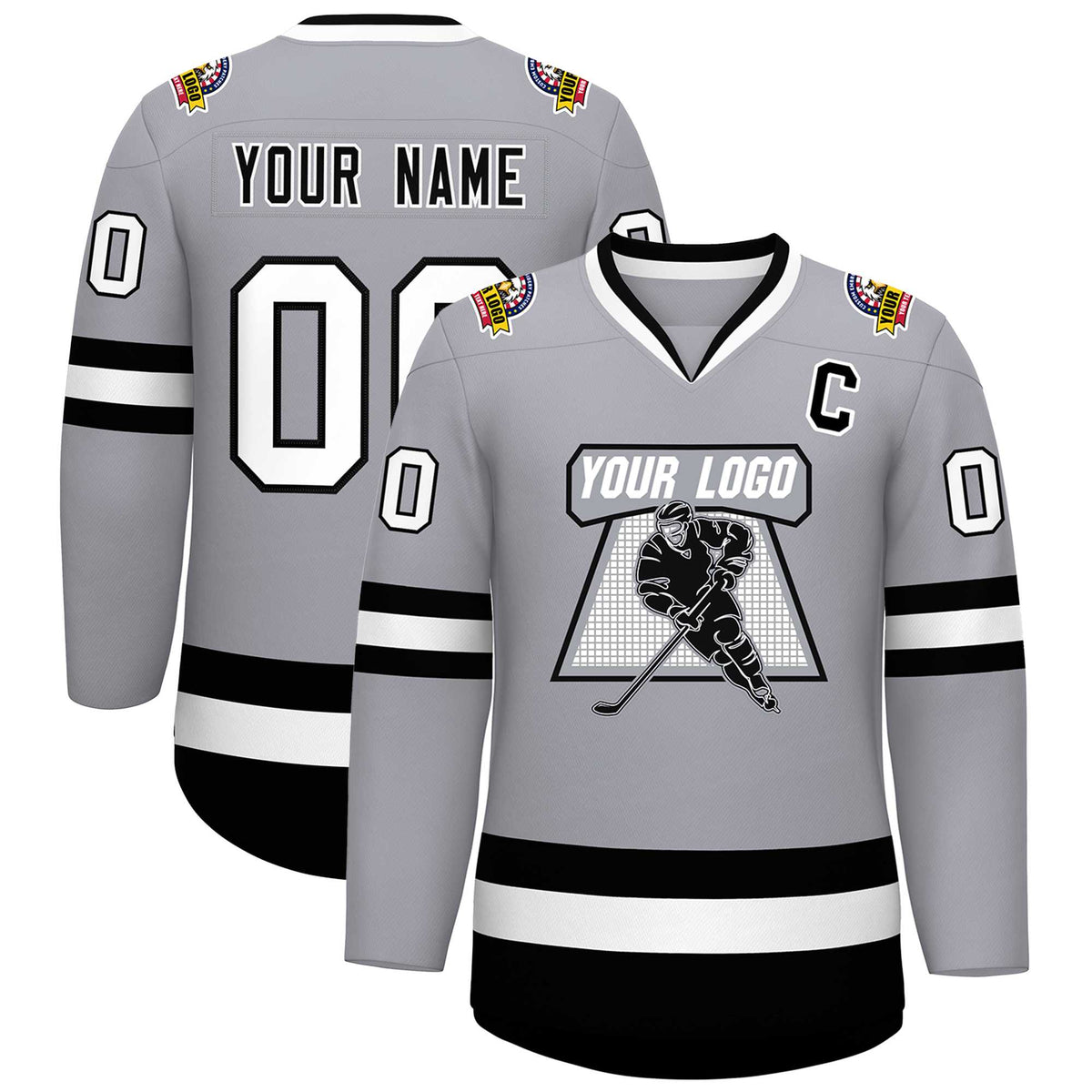 Custom Gray Black-White Classic Style Hockey Jersey | KXKSHOP