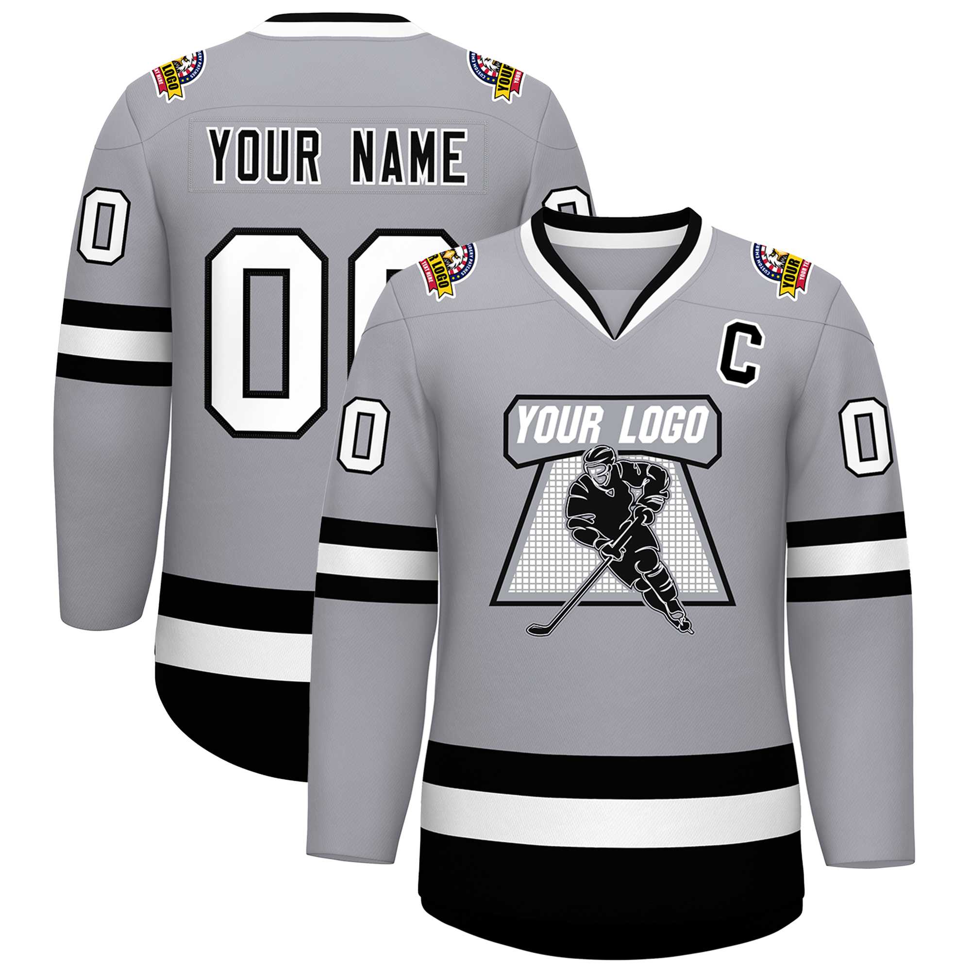 Custom Gray Black-White Classic Style Hockey Jersey | KXKSHOP