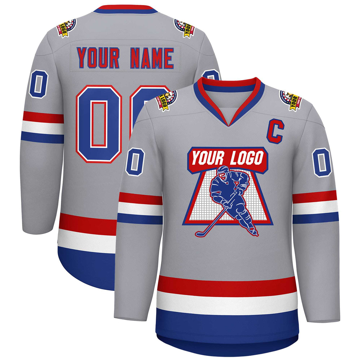 Custom Gray Royal White-Red Classic Style Hockey Jersey | KXKSHOP