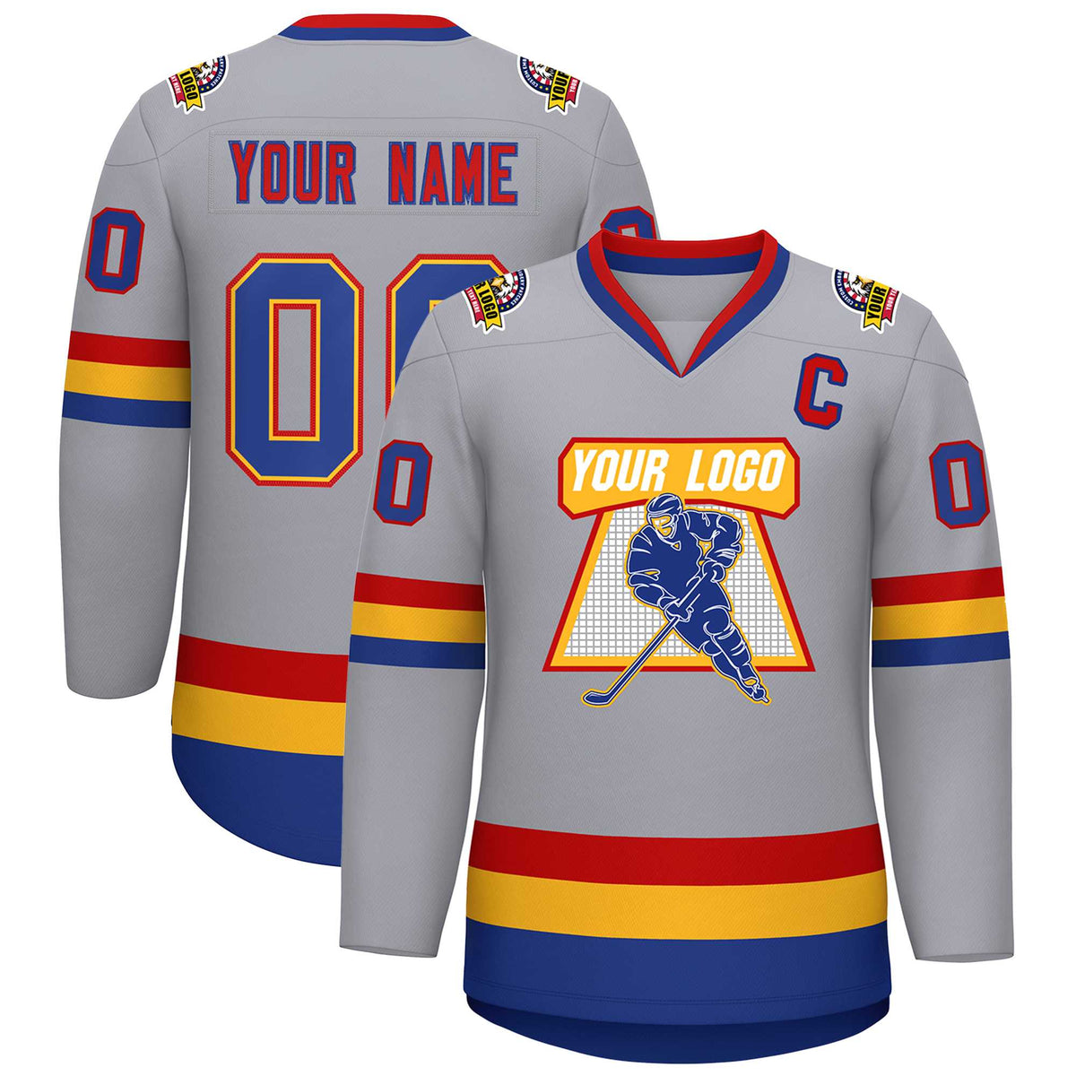 Custom Gray Royal Gold-Red Classic Style Hockey Jersey | KXKSHOP