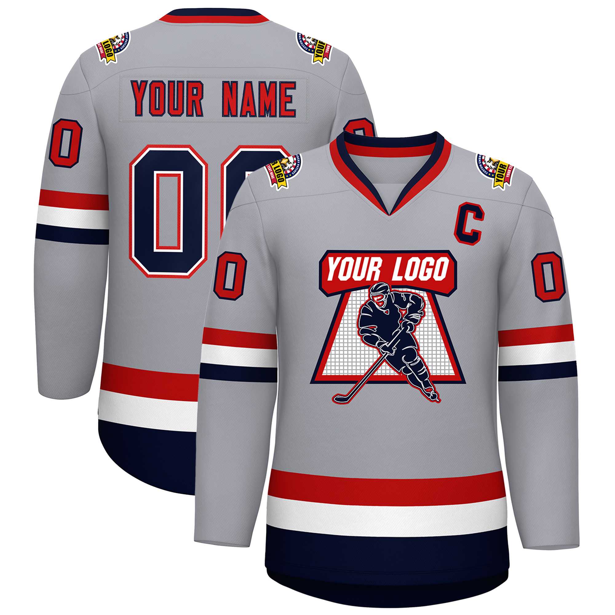 Custom Gray Navy White-Red Classic Style Hockey Jersey | KXKSHOP