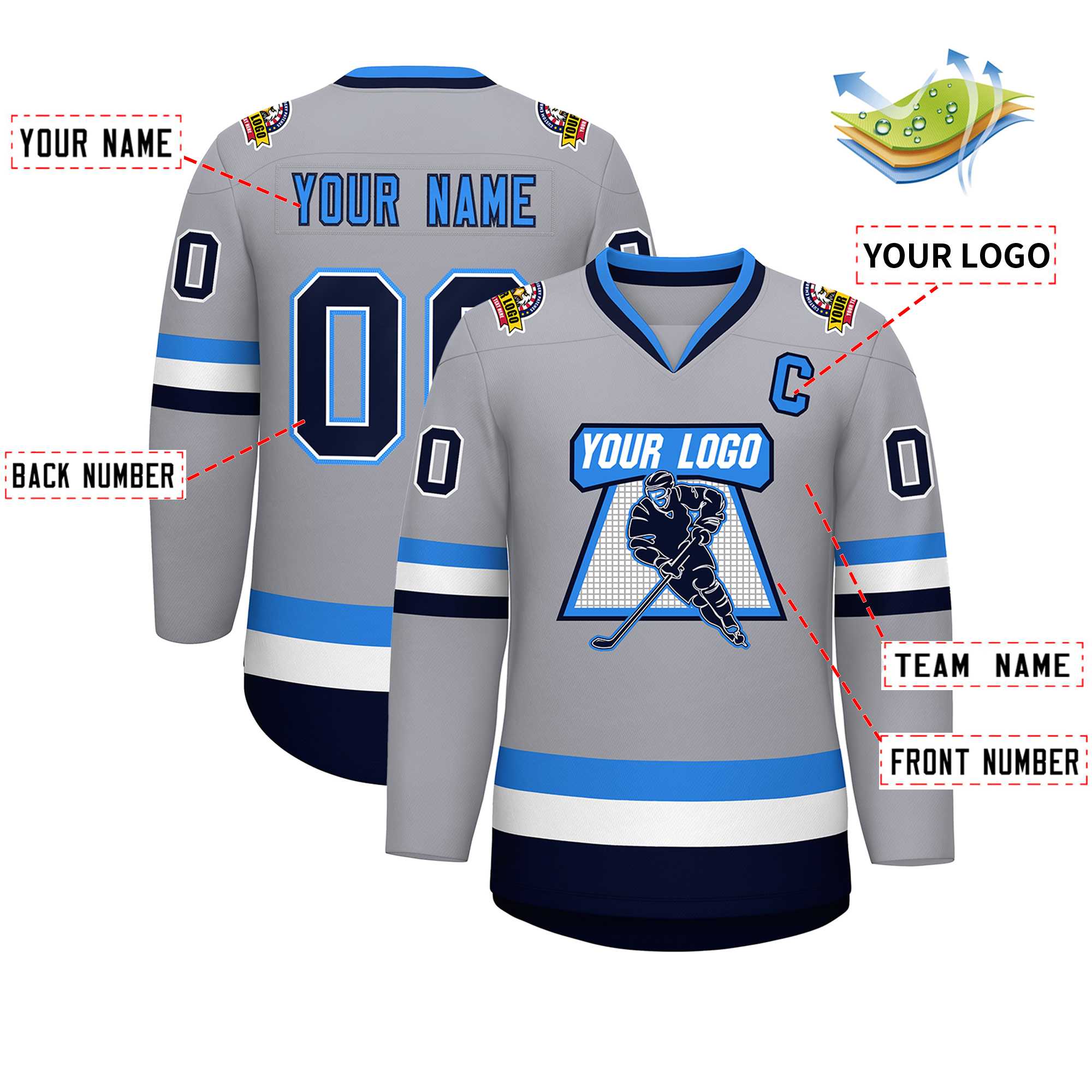 Custom Gray Navy White-Powder Blue Classic Style Hockey Jersey | KXKSHOP