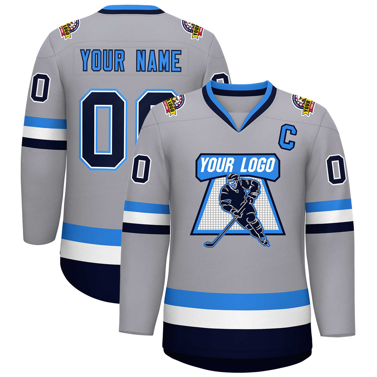 Custom Gray Navy White-Powder Blue Classic Style Hockey Jersey | KXKSHOP