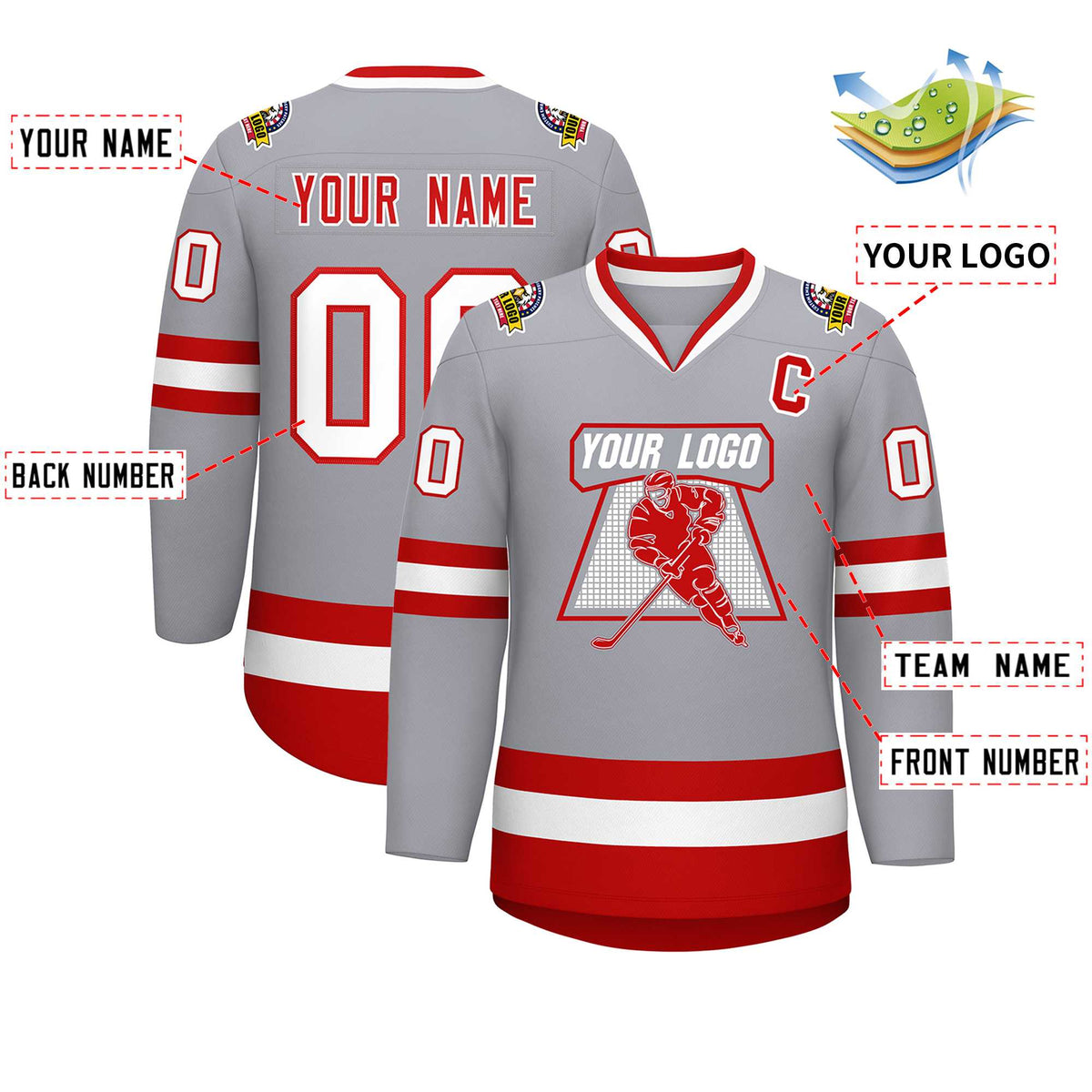 Custom Gray Red-White Classic Style Hockey Jersey | KXKSHOP