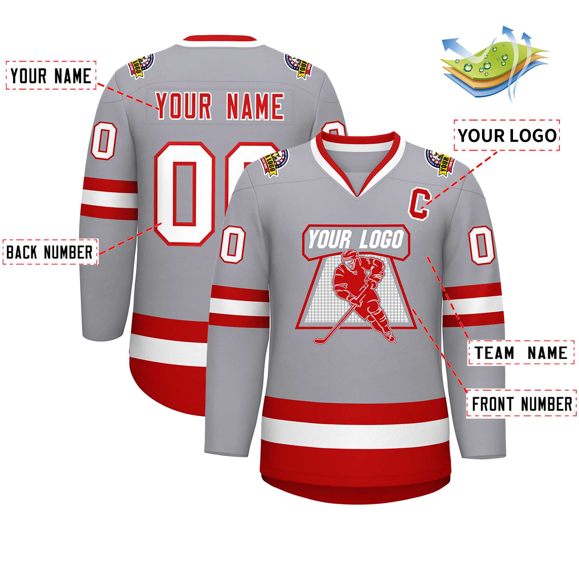 Custom Gray Red-White Classic Style Hockey Jersey | KXKSHOP
