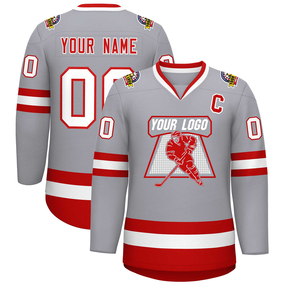 Custom Gray Red-White Classic Style Hockey Jersey | KXKSHOP