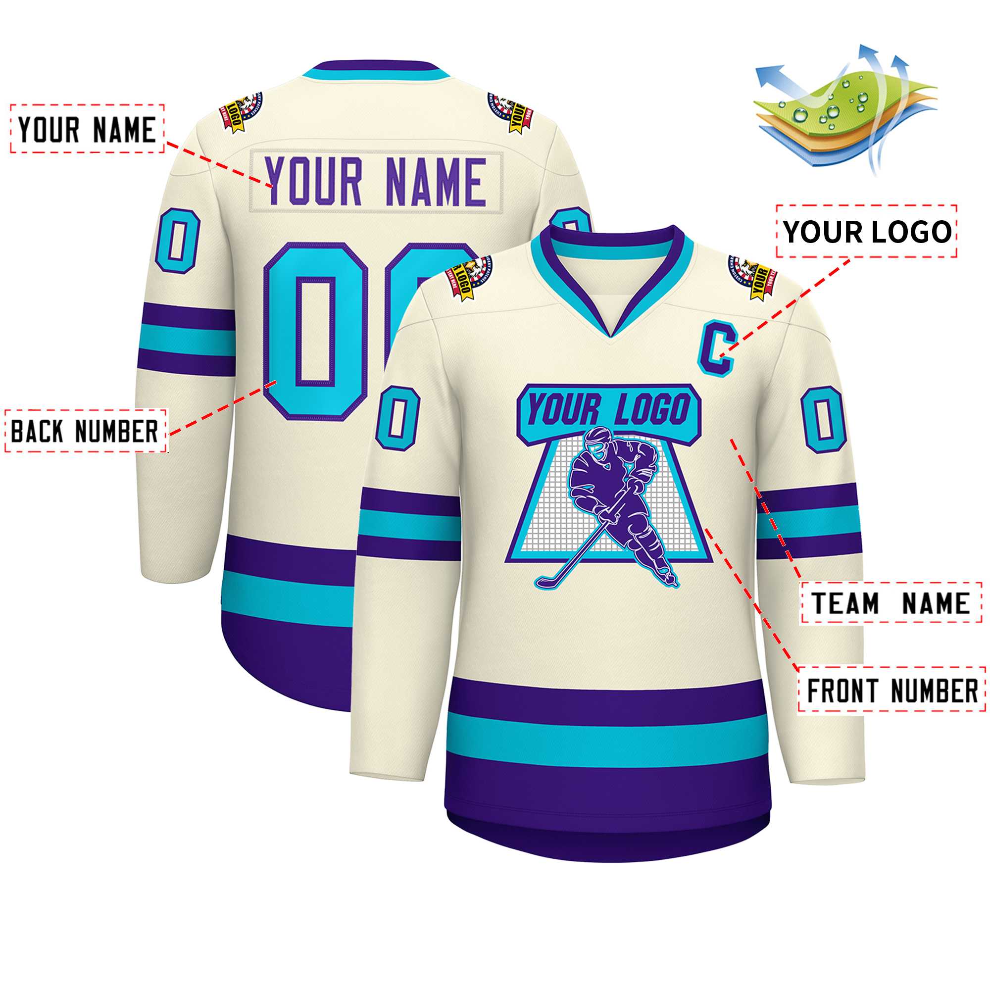 Custom Khaki Purple-Light Blue Classic Style Hockey Jersey | KXKSHOP