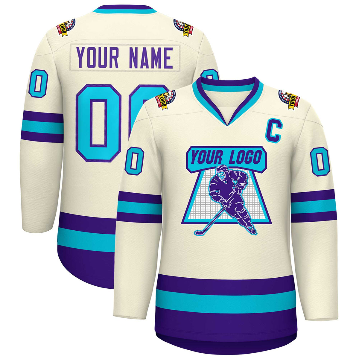 Custom Khaki Purple-Light Blue Classic Style Hockey Jersey | KXKSHOP