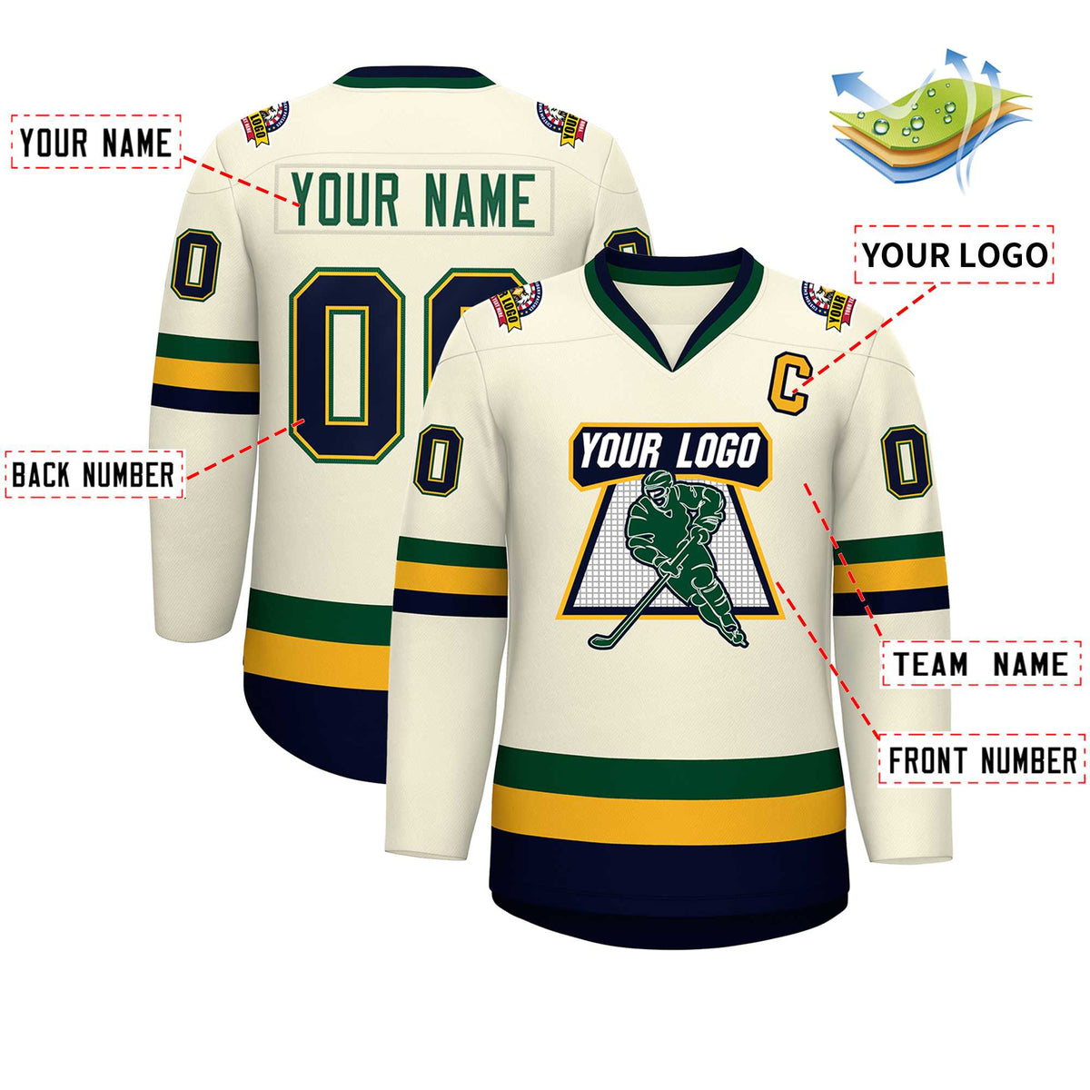 Custom Khaki Navy Gold-Green Classic Style Hockey Jersey | KXKSHOP