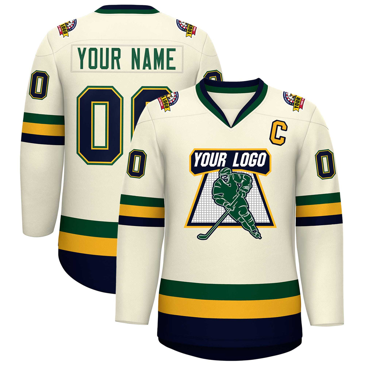 Custom Khaki Navy Gold-Green Classic Style Hockey Jersey | KXKSHOP