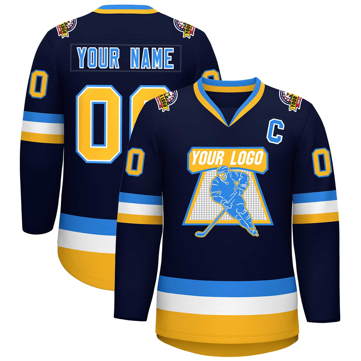 Custom Navy Gold White-Powder Blue Classic Style Hockey Jersey | KXKSHOP