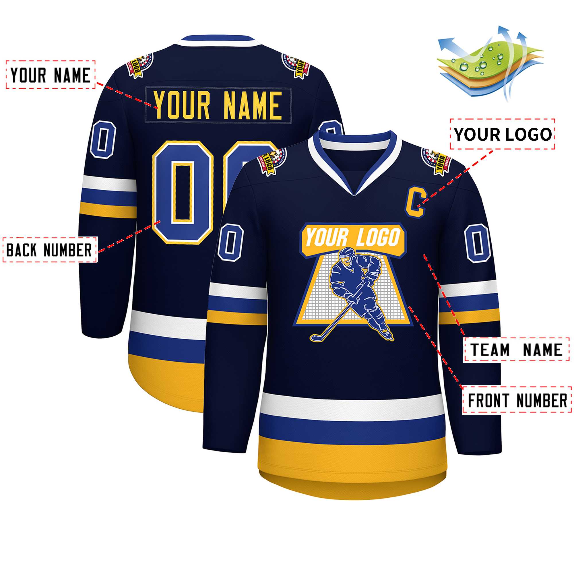 Custom Navy Royal White-Gold Classic Style Hockey Jersey | KXKSHOP