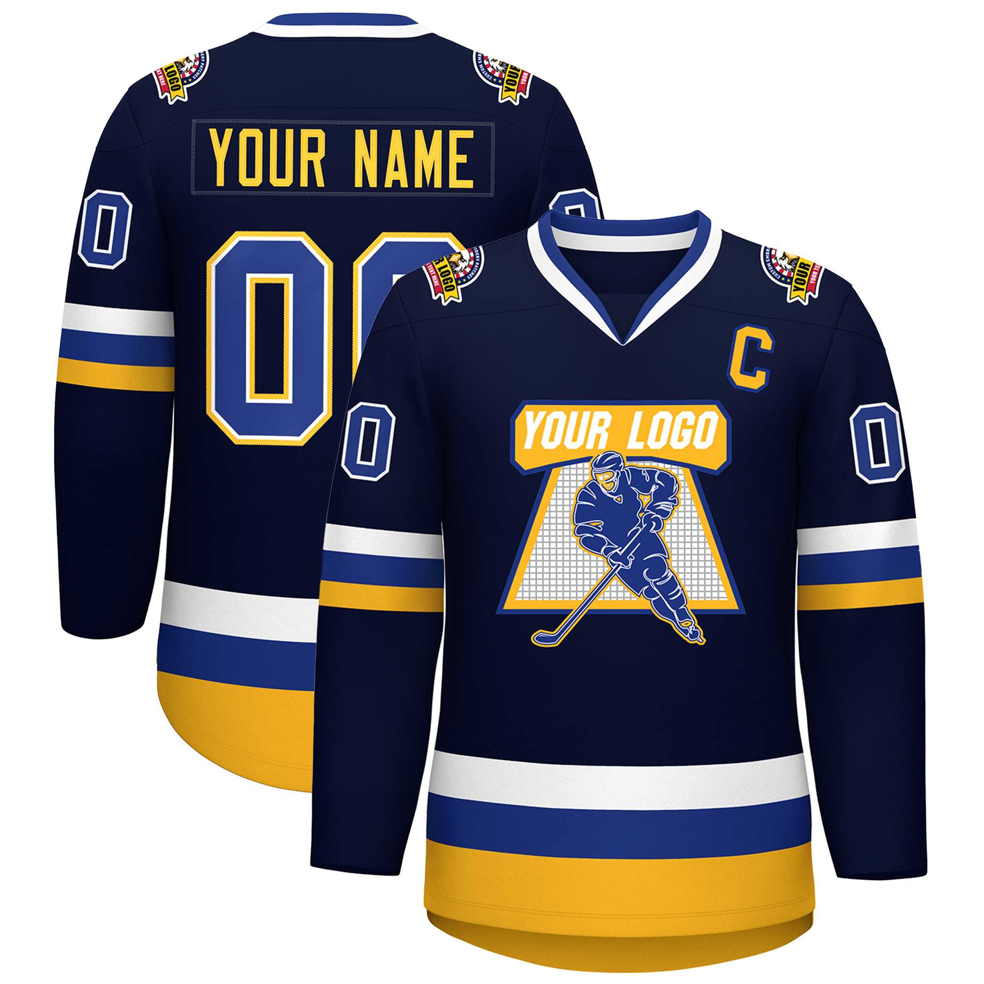 Custom Navy Royal White-Gold Classic Style Hockey Jersey | KXKSHOP