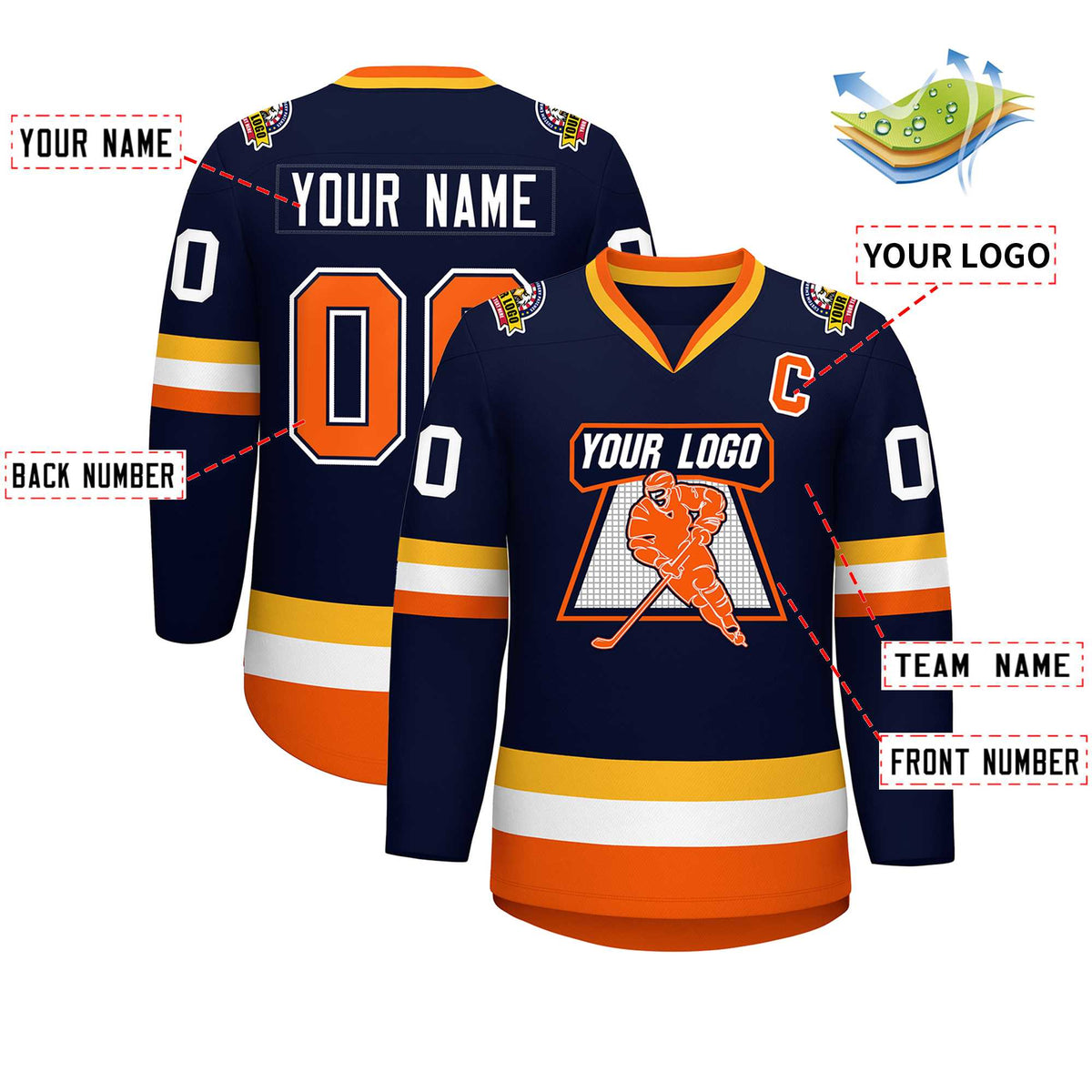 Custom Navy Orange Navy-White Classic Style Hockey Jersey | KXKSHOP