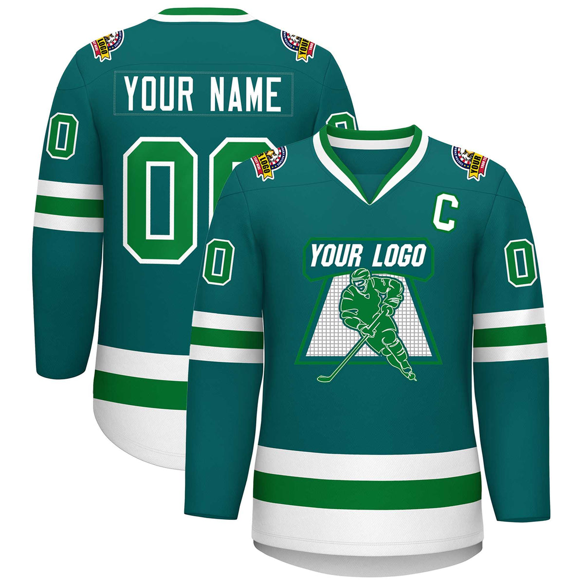 Custom Teal Kelly Green-White Classic Style Hockey Jersey | KXKSHOP