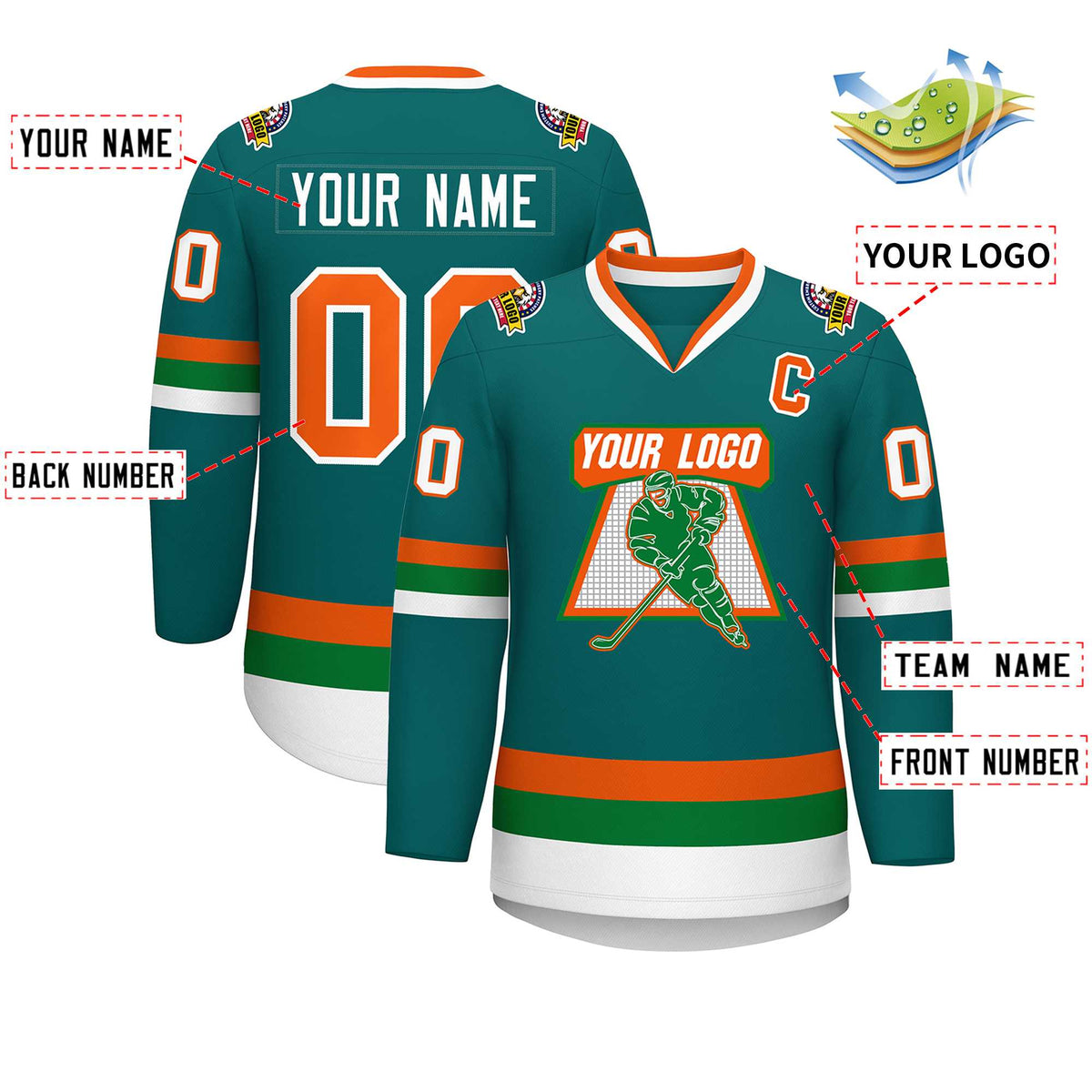 Custom Teal Orange-White Classic Style Hockey Jersey | KXKSHOP