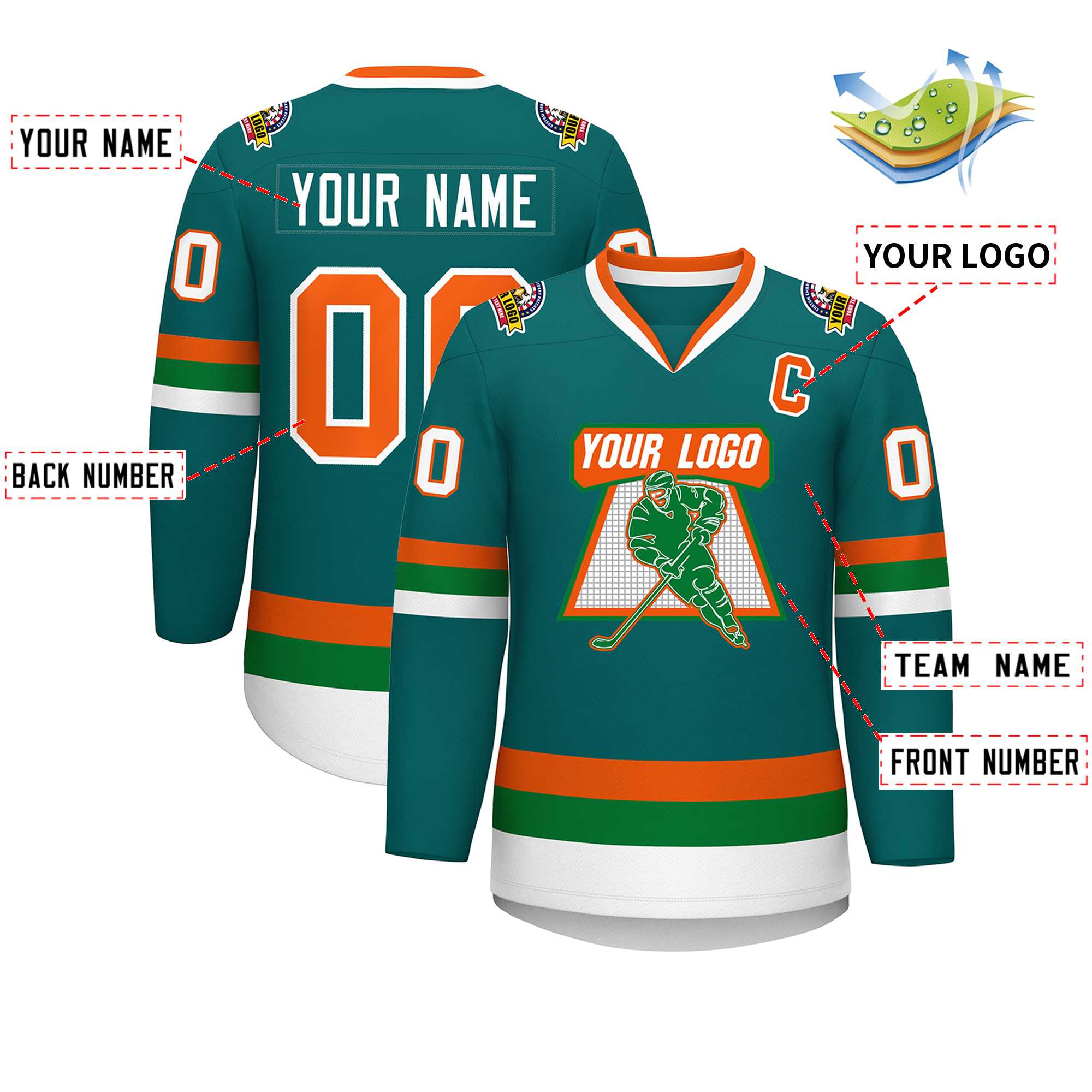 Custom Teal Orange-White Classic Style Hockey Jersey | KXKSHOP