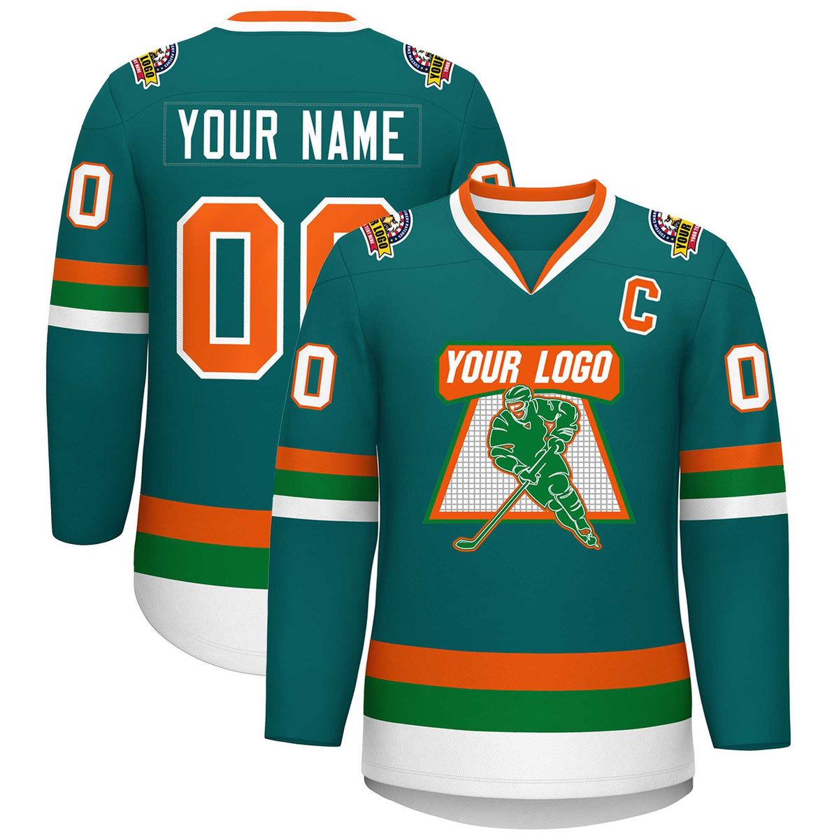 Custom Teal Orange-White Classic Style Hockey Jersey | KXKSHOP