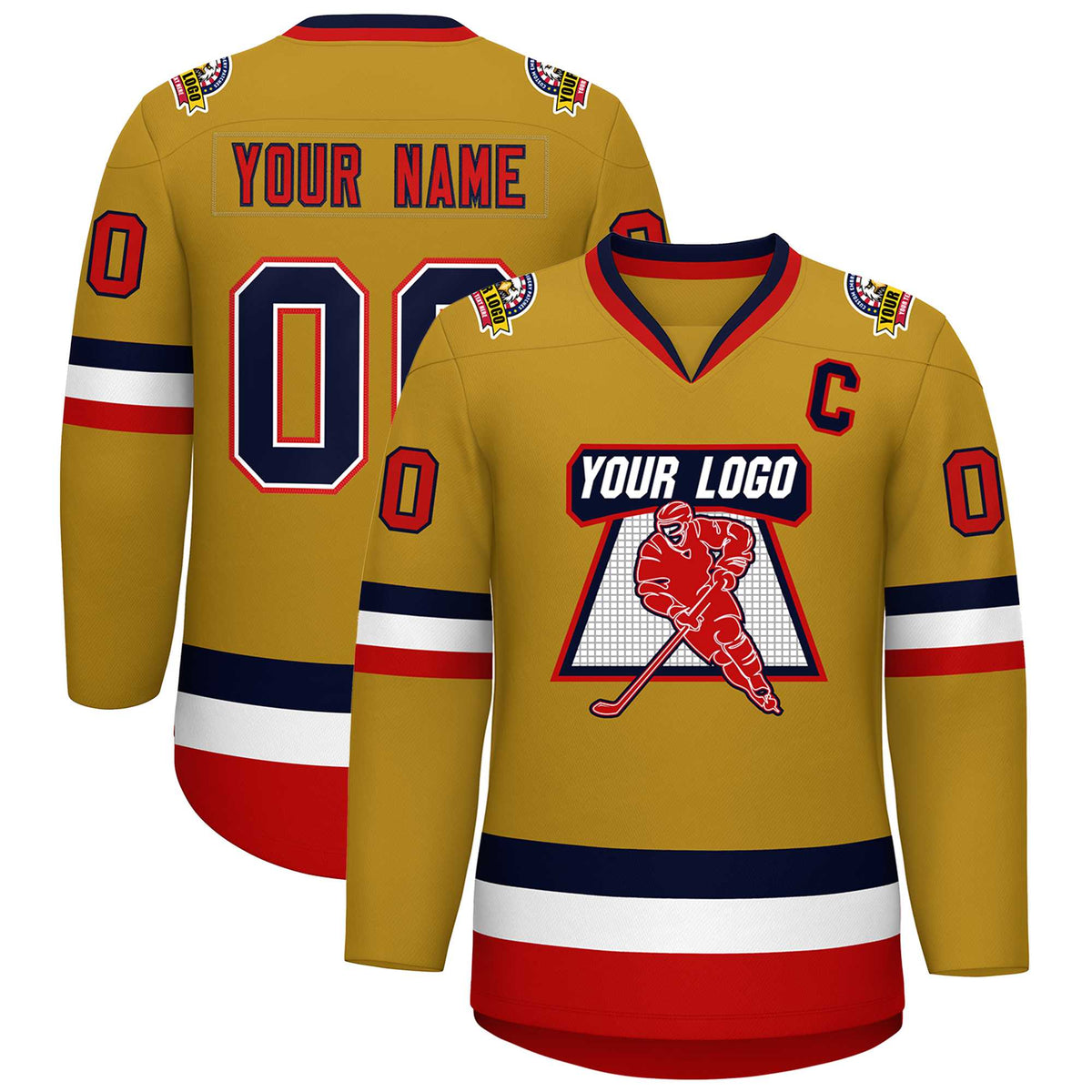 Custom Old Gold Navy White-Red Classic Style Hockey Jersey | KXKSHOP