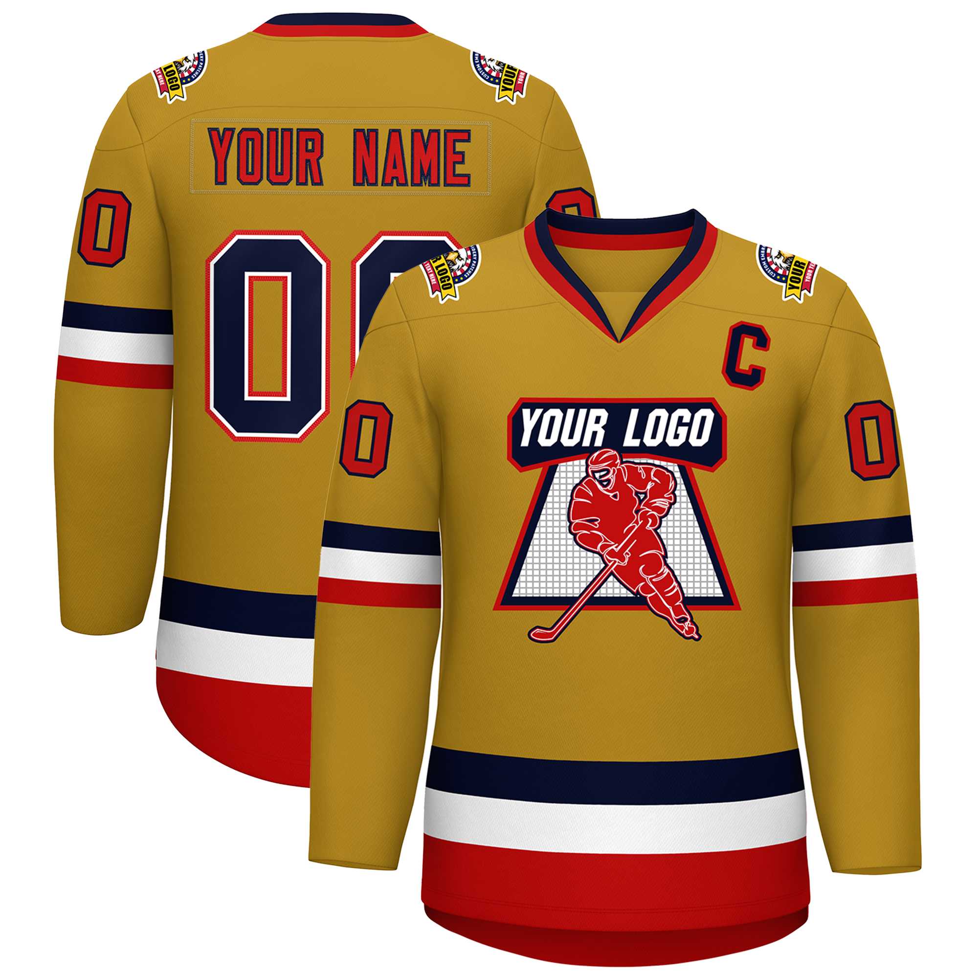Custom Old Gold Navy White-Red Classic Style Hockey Jersey | KXKSHOP