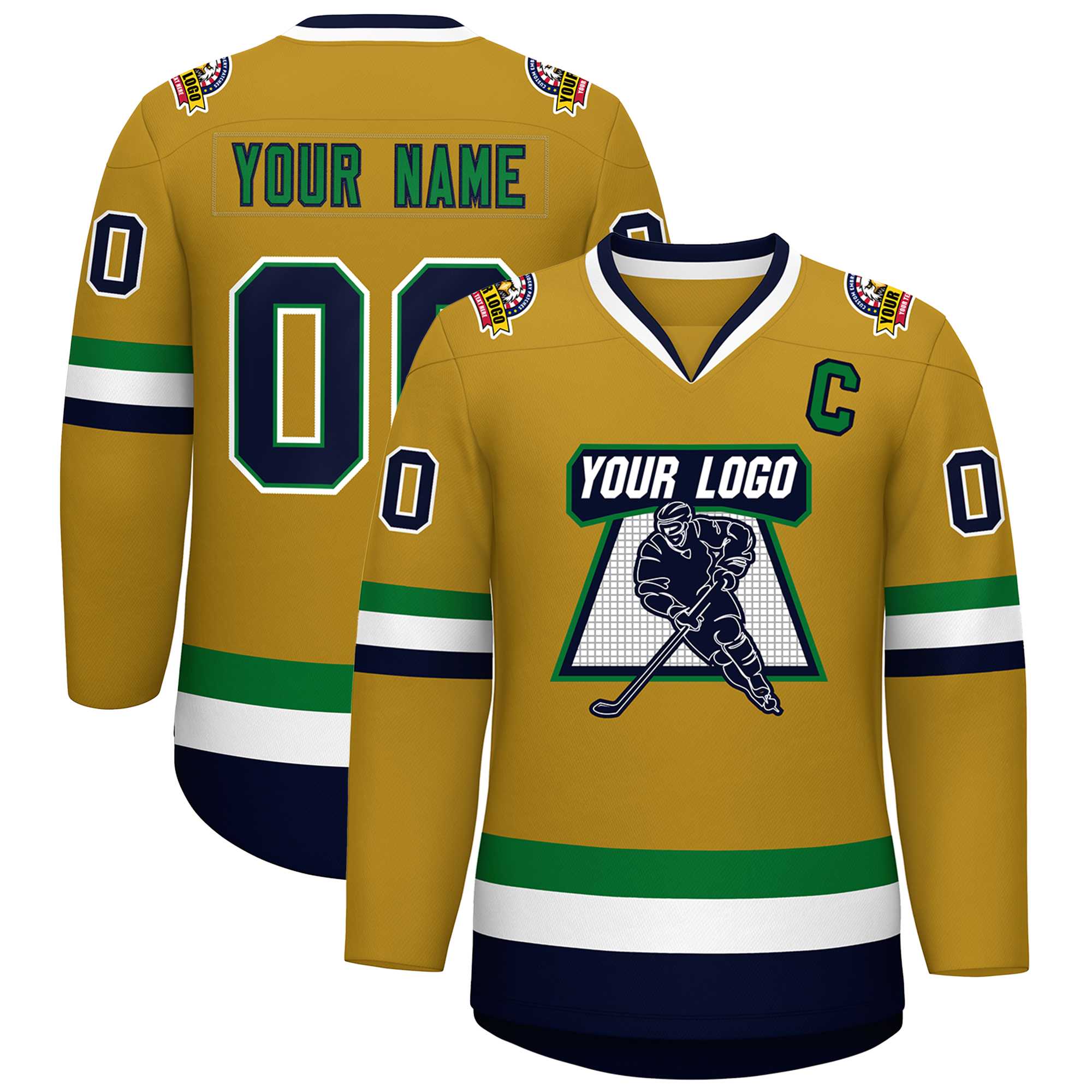 Custom Old Gold Navy Kelly Green-White Classic Style Hockey Jersey | KXKSHOP