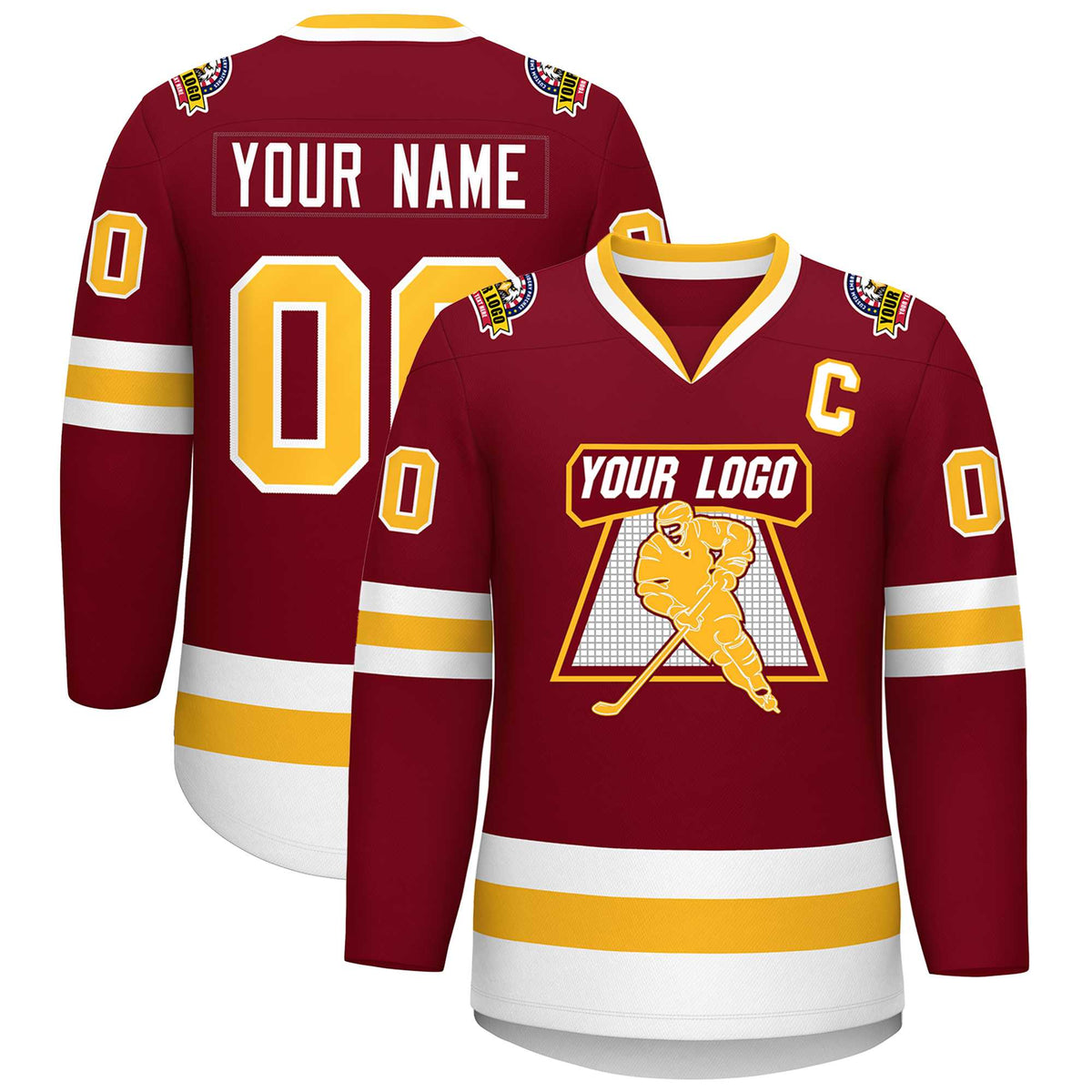 Custom Crimson Gold-White Classic Style Hockey Jersey | KXKSHOP