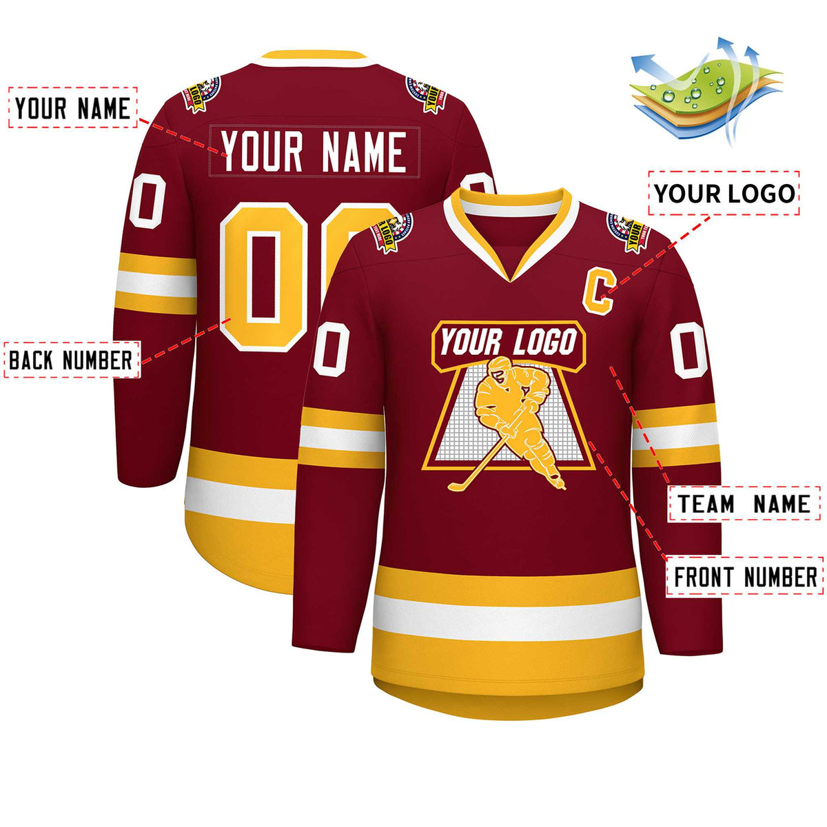 Custom Crimson Gold-White Classic Style Hockey Jersey | KXKSHOP