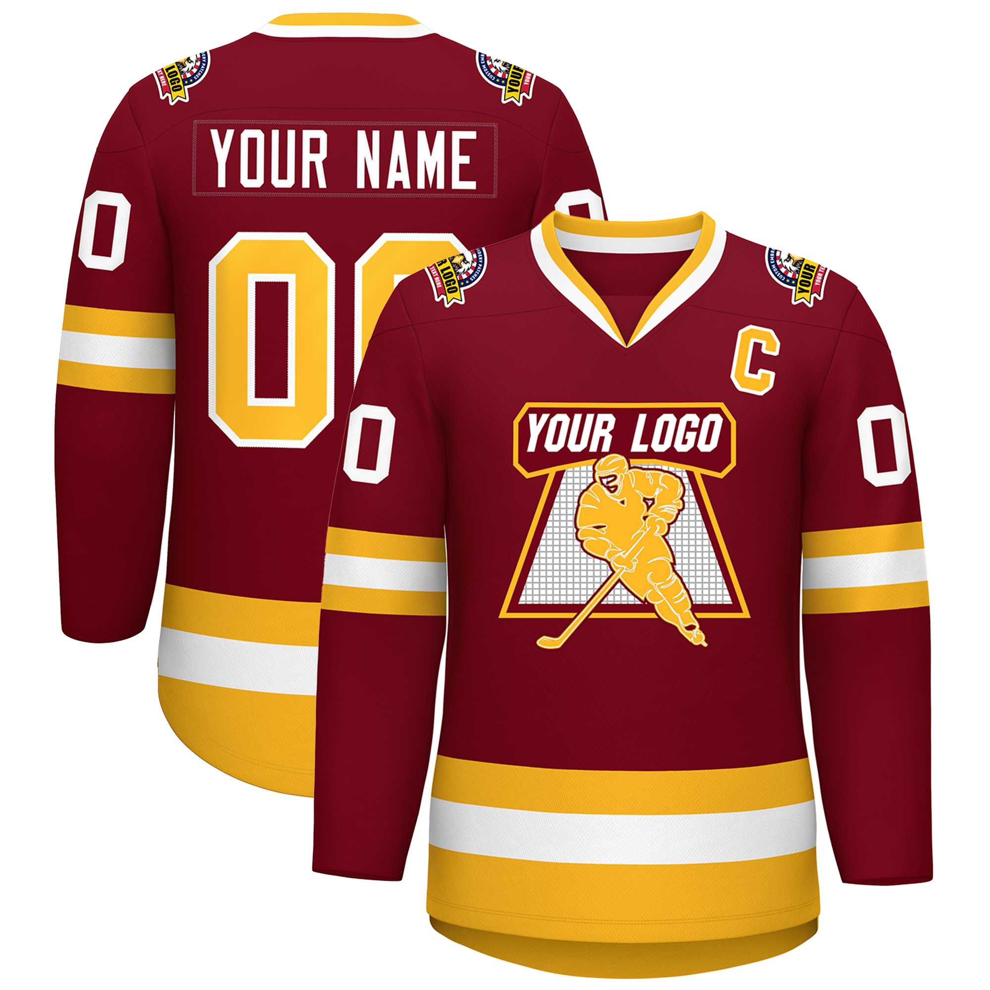 Custom Crimson Gold-White Classic Style Hockey Jersey | KXKSHOP