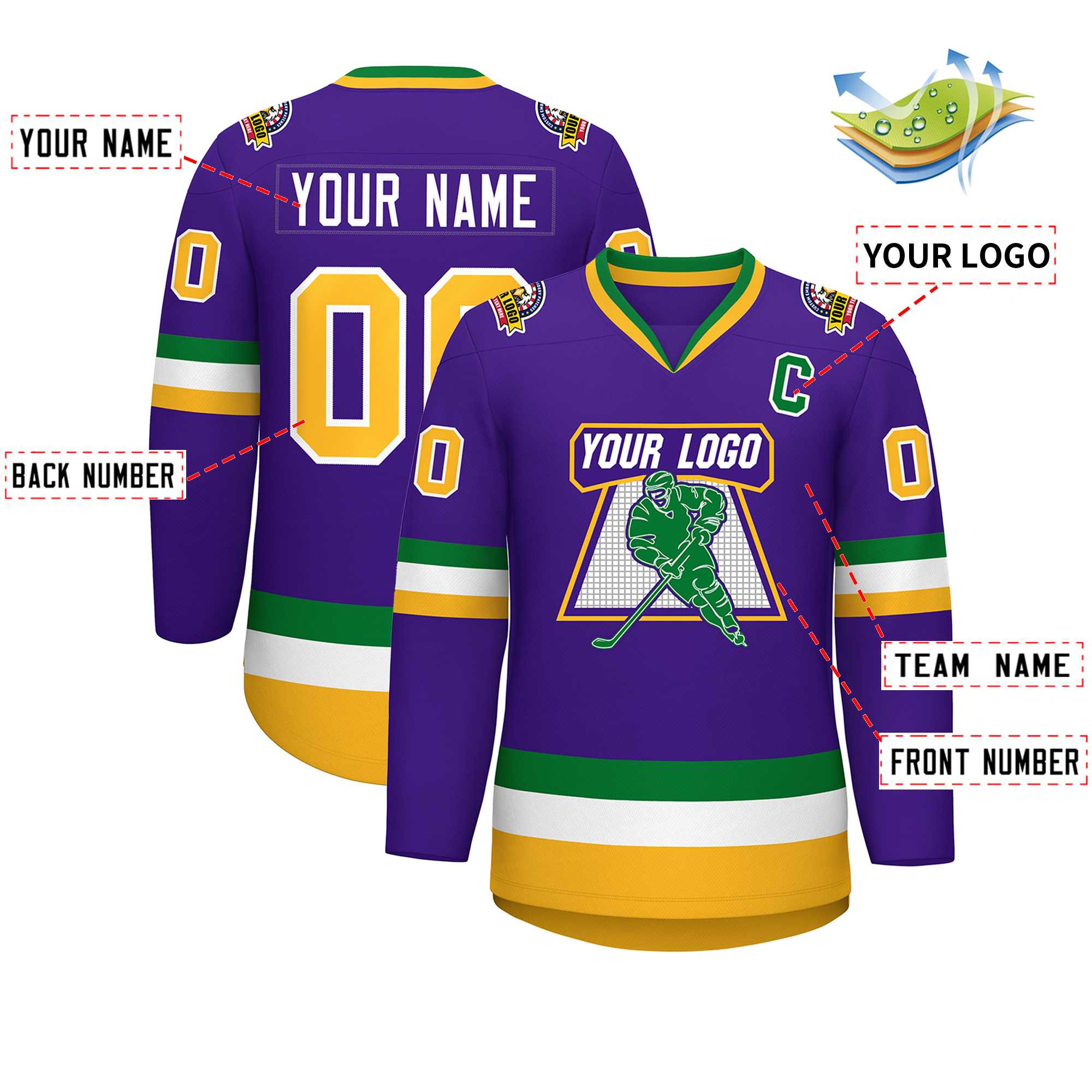 Custom Purple Gold-White Classic Style Hockey Jersey | KXKSHOP