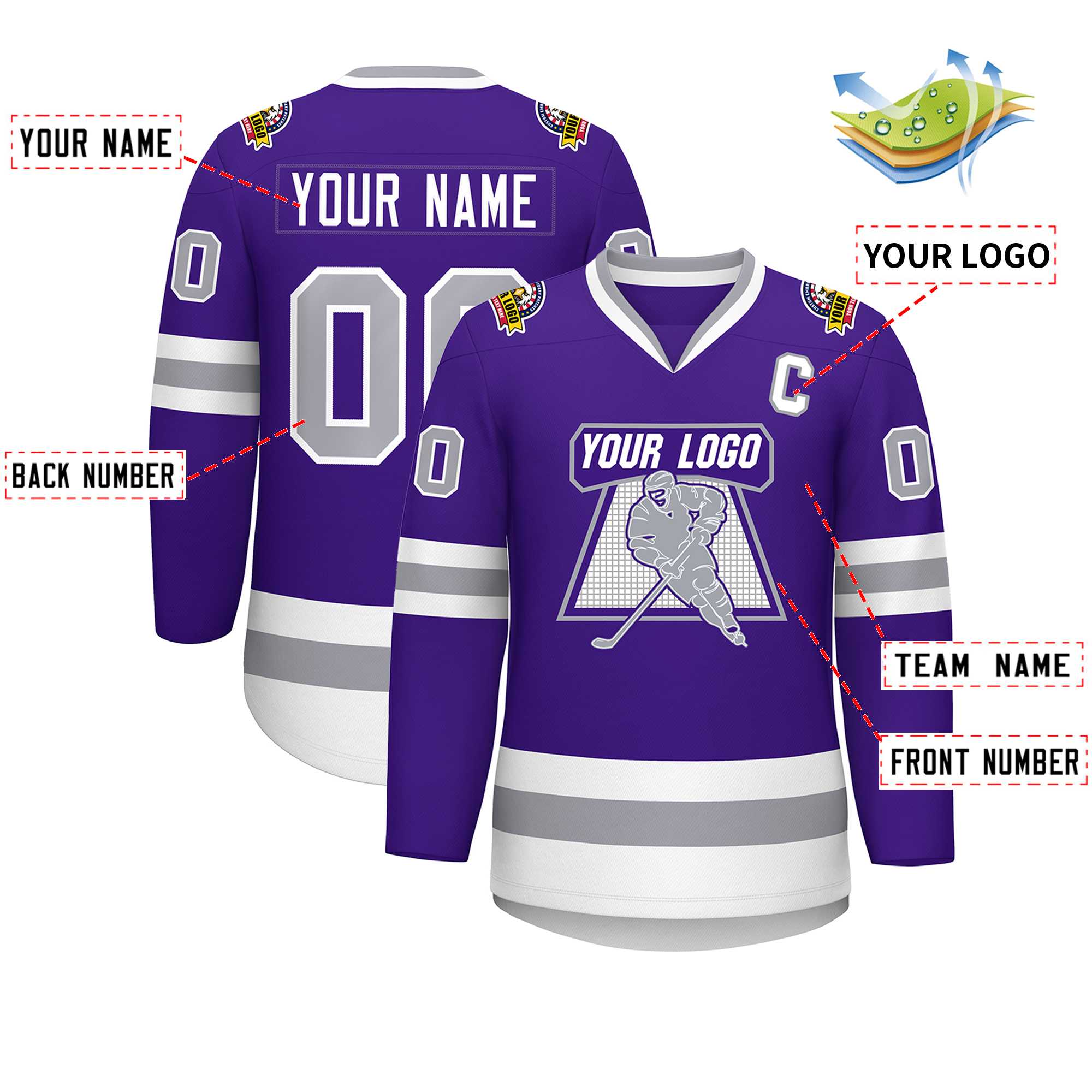 Custom Purple Gray-White Classic Style Hockey Jersey | KXKSHOP