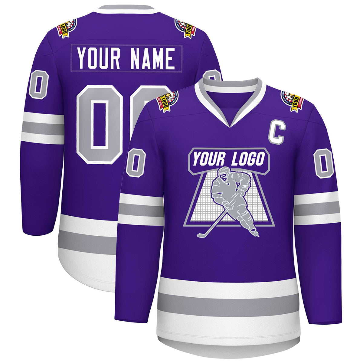 Custom Purple Gray-White Classic Style Hockey Jersey | KXKSHOP