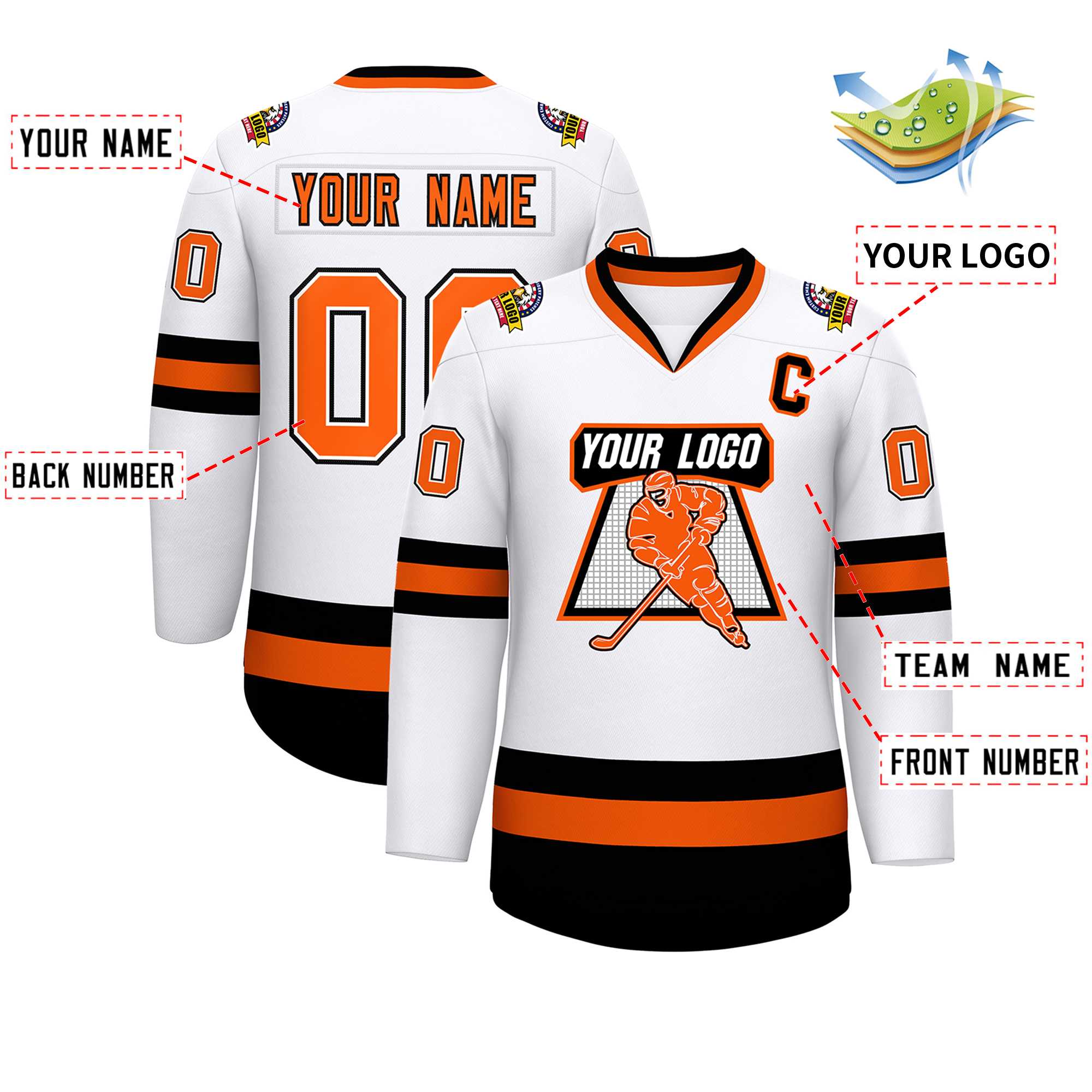 Custom White Orange White-Black Classic Style Hockey Jersey | KXKSHOP