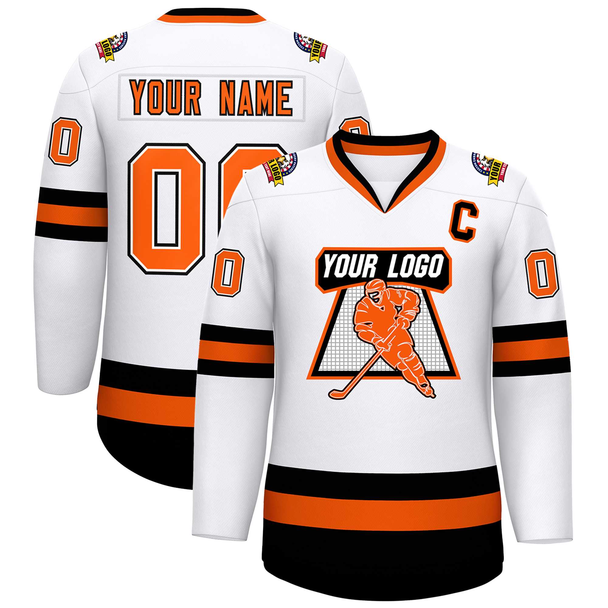Custom White Orange White-Black Classic Style Hockey Jersey | KXKSHOP