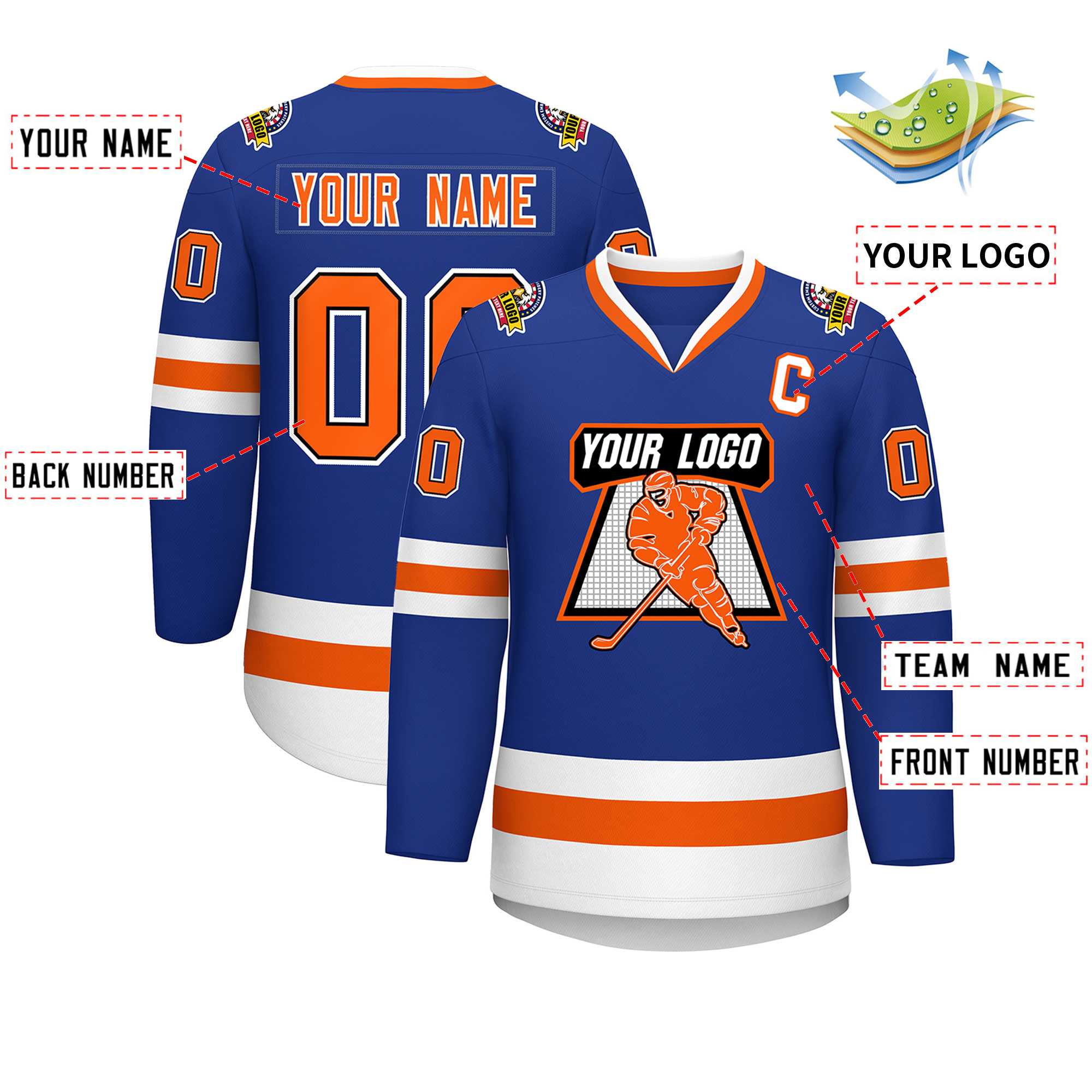 Custom Royal Orange Black-White Classic Style Hockey Jersey | KXKSHOP