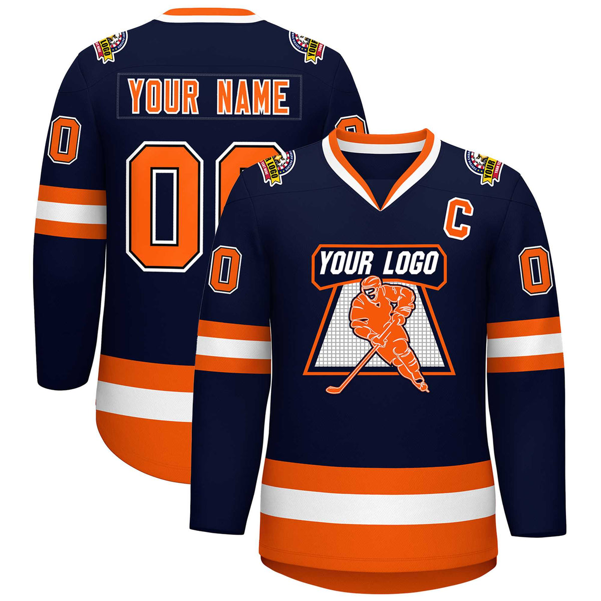 Custom Navy Orange Black-White Classic Style Hockey Jersey | KXKSHOP