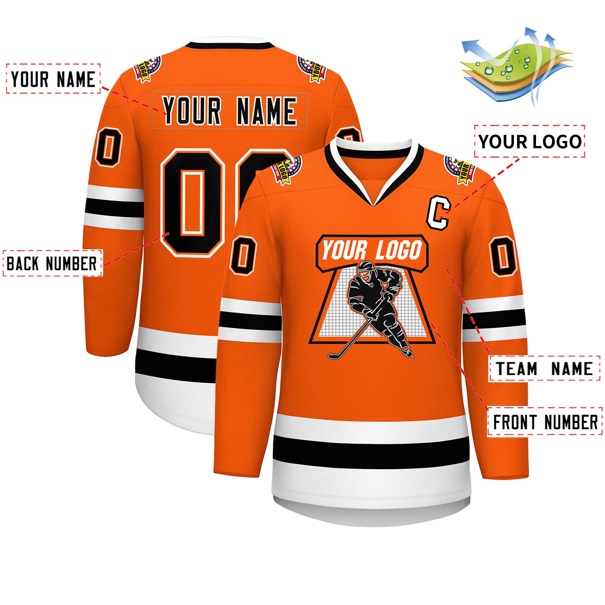 Custom Orange Black Orange-White Classic Style Hockey Jersey | KXKSHOP