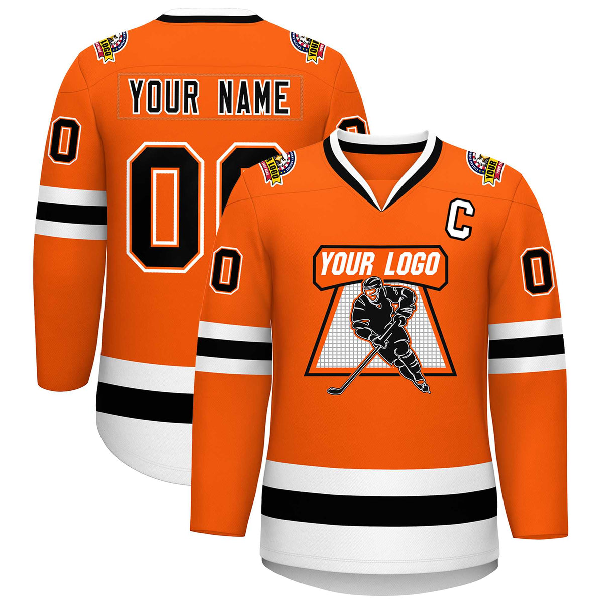 Custom Orange Black Orange-White Classic Style Hockey Jersey | KXKSHOP