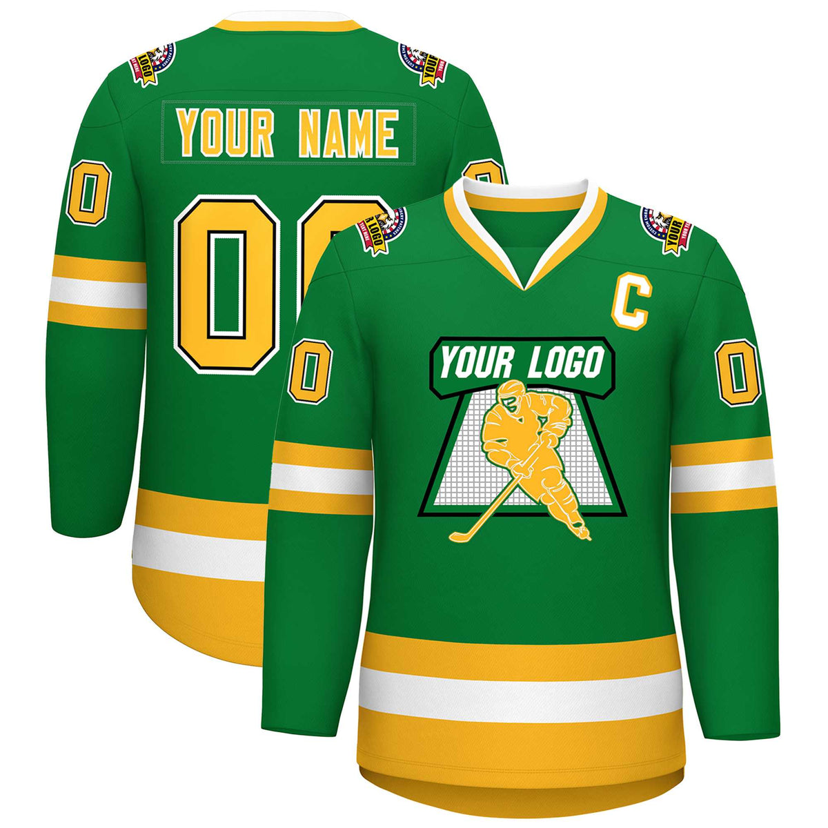 Custom Kelly Green Gold Black-White Classic Style Hockey Jersey | KXKSHOP