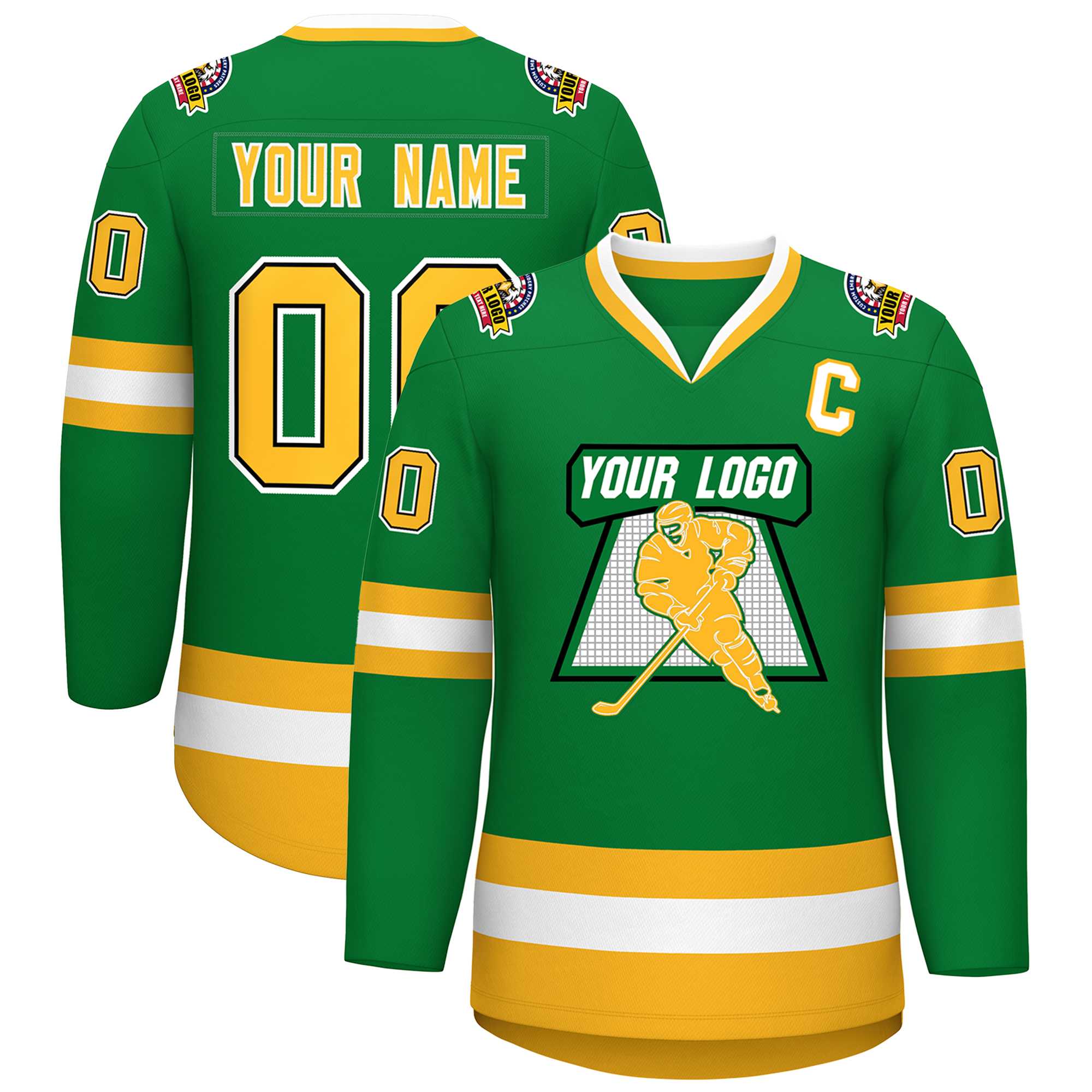 Custom Kelly Green Gold Black-White Classic Style Hockey Jersey | KXKSHOP