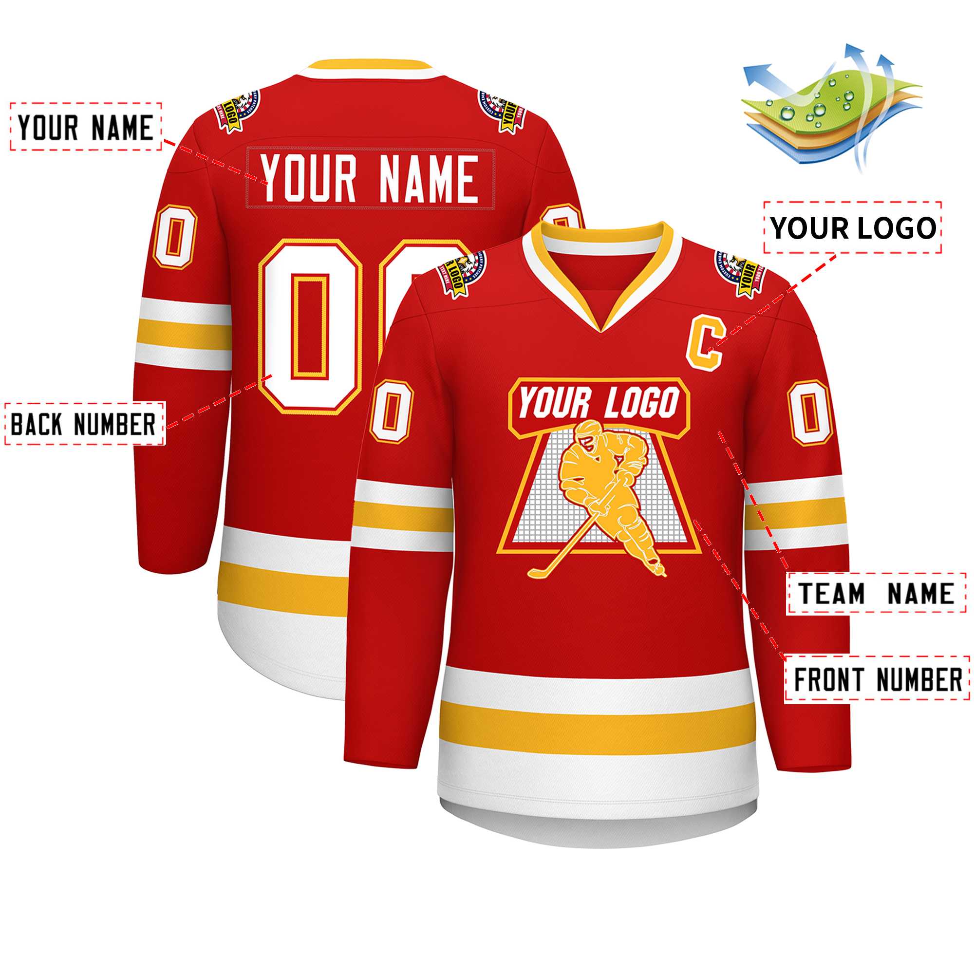 Custom Red White Red-Gold Classic Style Hockey Jersey | KXKSHOP