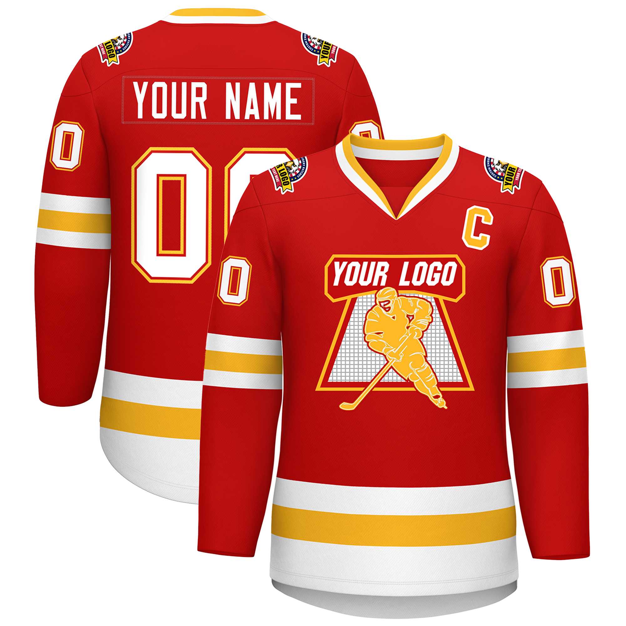 Custom Red White Red-Gold Classic Style Hockey Jersey | KXKSHOP