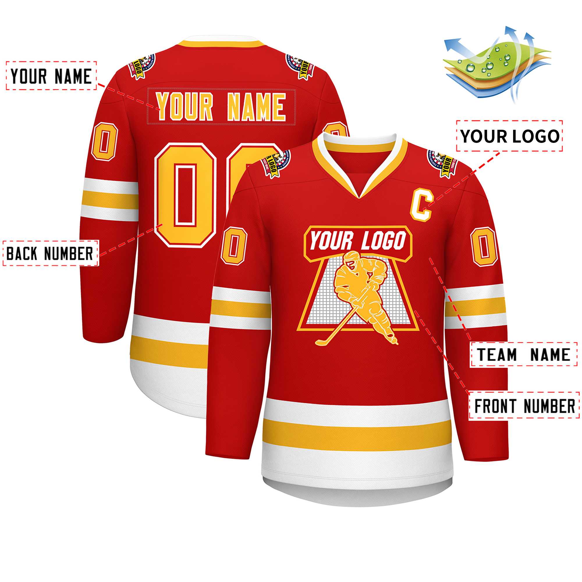 Custom Red Gold Red-White Classic Style Hockey Jersey | KXKSHOP