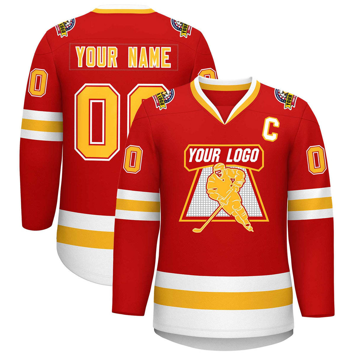Custom Red Gold Red-White Classic Style Hockey Jersey | KXKSHOP